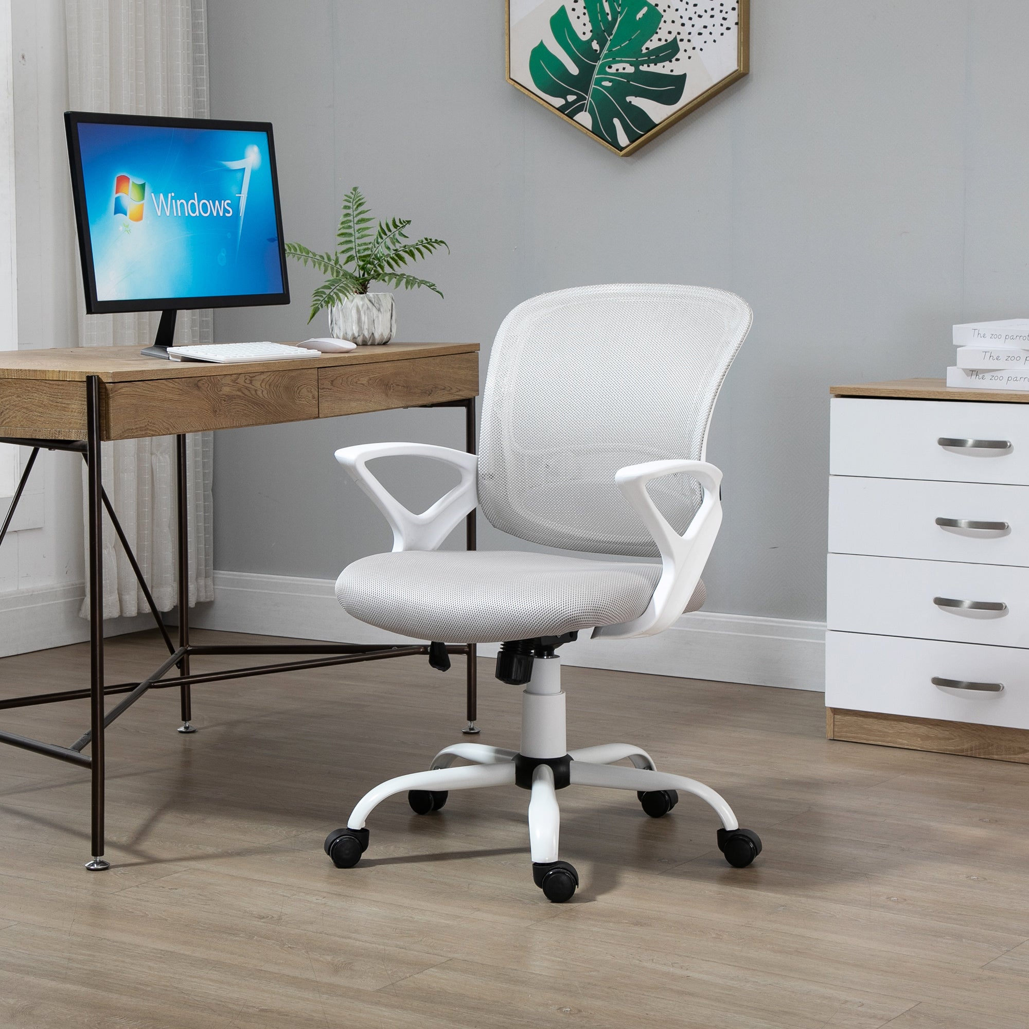 Cadeira de Escritório Ergonômica Cinza e Branco 61x61x99cm