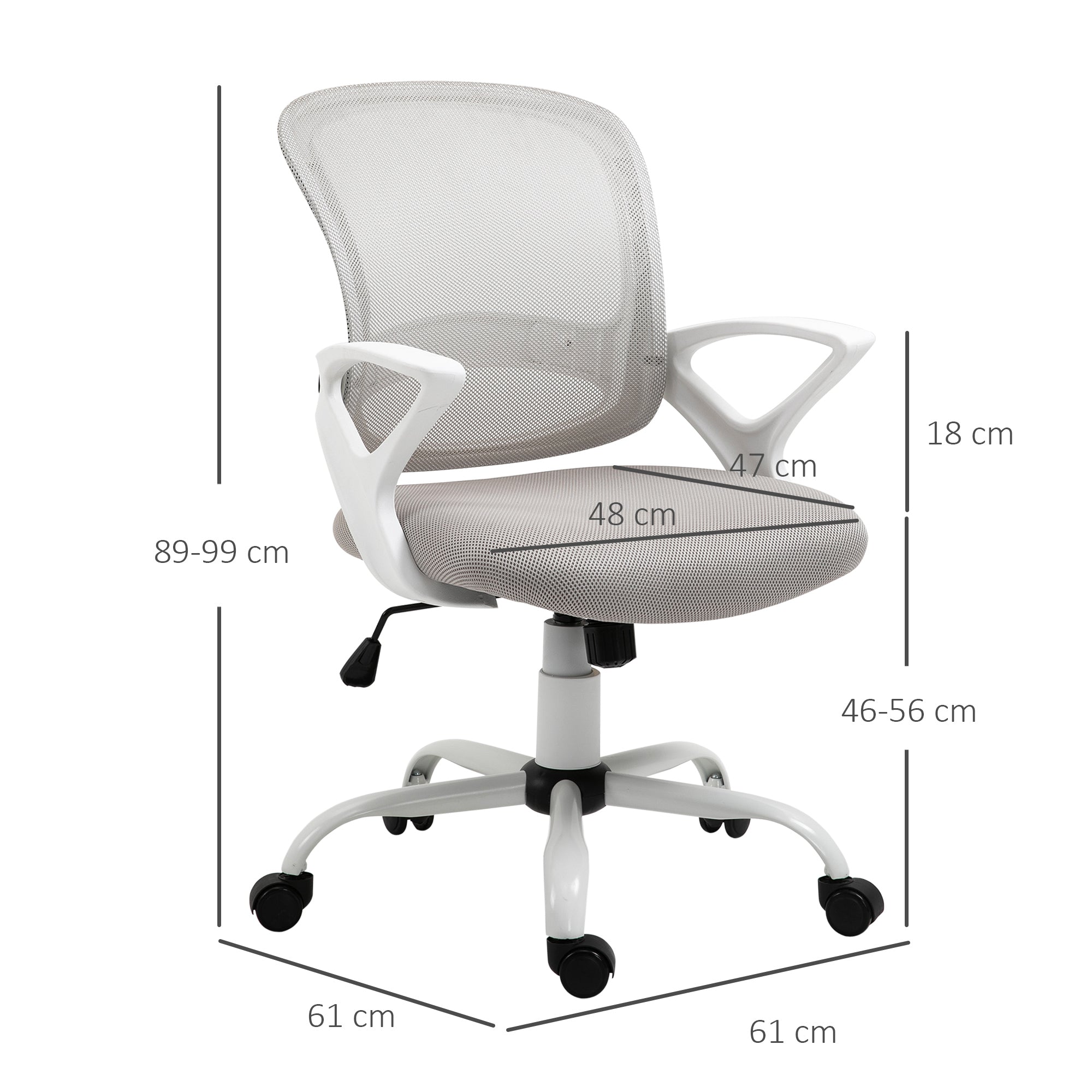 Cadeira de Escritório Ergonômica Cinza e Branco 61x61x99cm