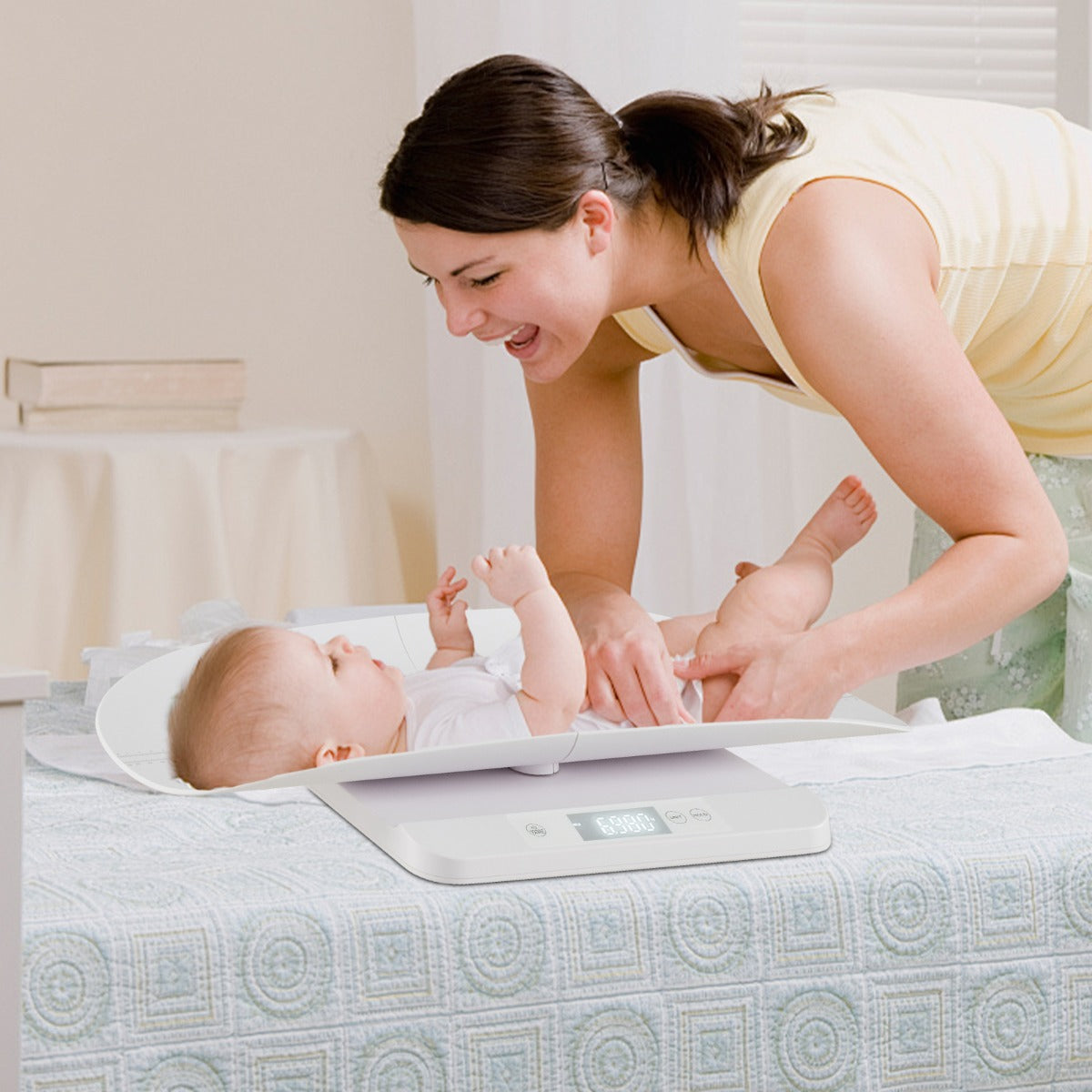 Báscula Digital para Bebés com Bandeja Desmontável para Medir o Peso e a Altura com 5 Unidades, Desligamento Automático e Ecrã LED Branco