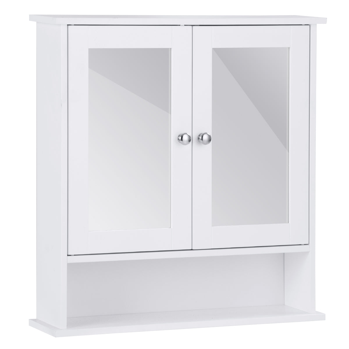 Armário com Espelho de Parede de Portas Duplas 3 Prateleiras 56,5x13,5x58,5cm Branco