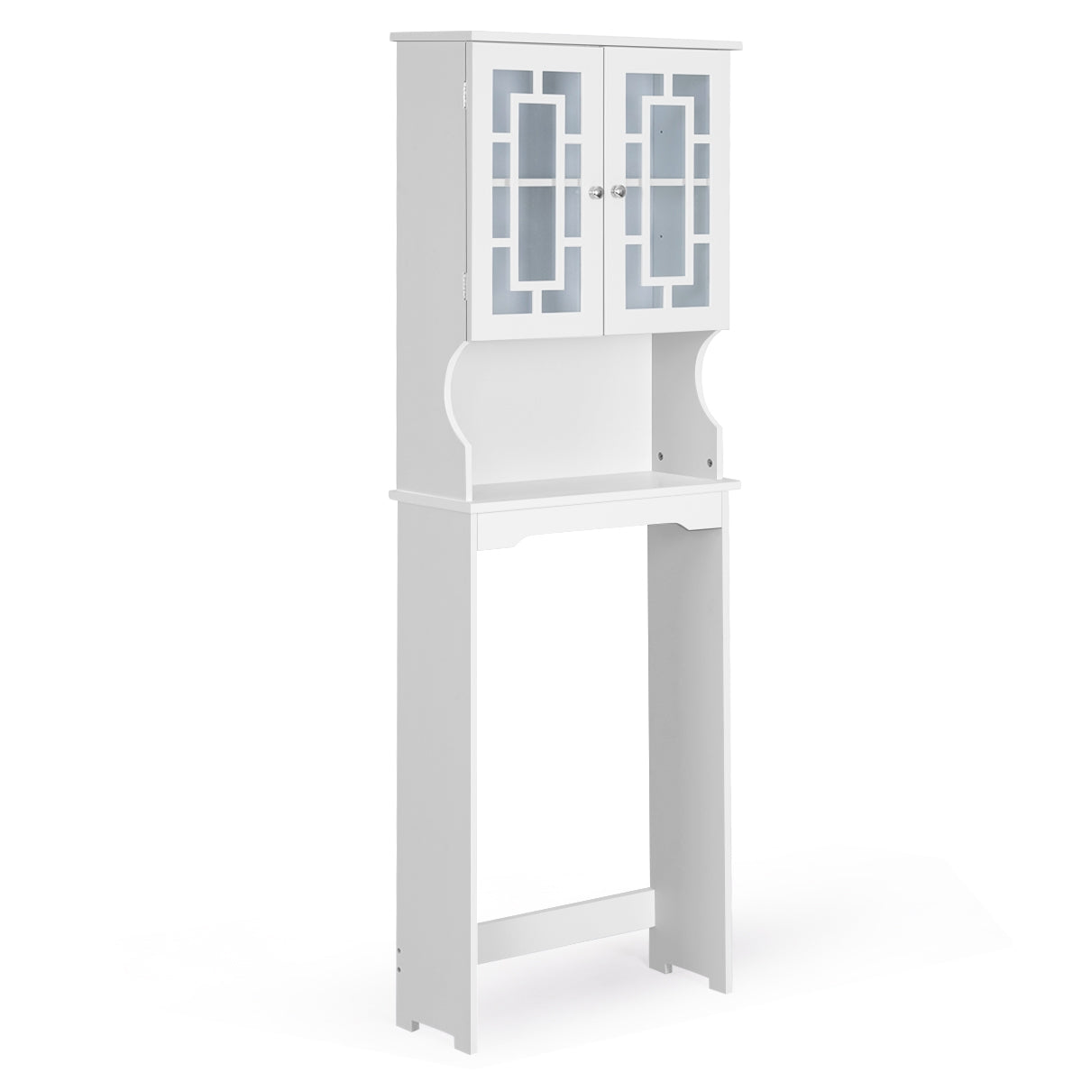 Armário de Armazenamento Sobre o Vaso Sanitário com Prateleira Ajustável e Porta Dupla de Vidro 60 x 21,5 x 170,5 cm Branco