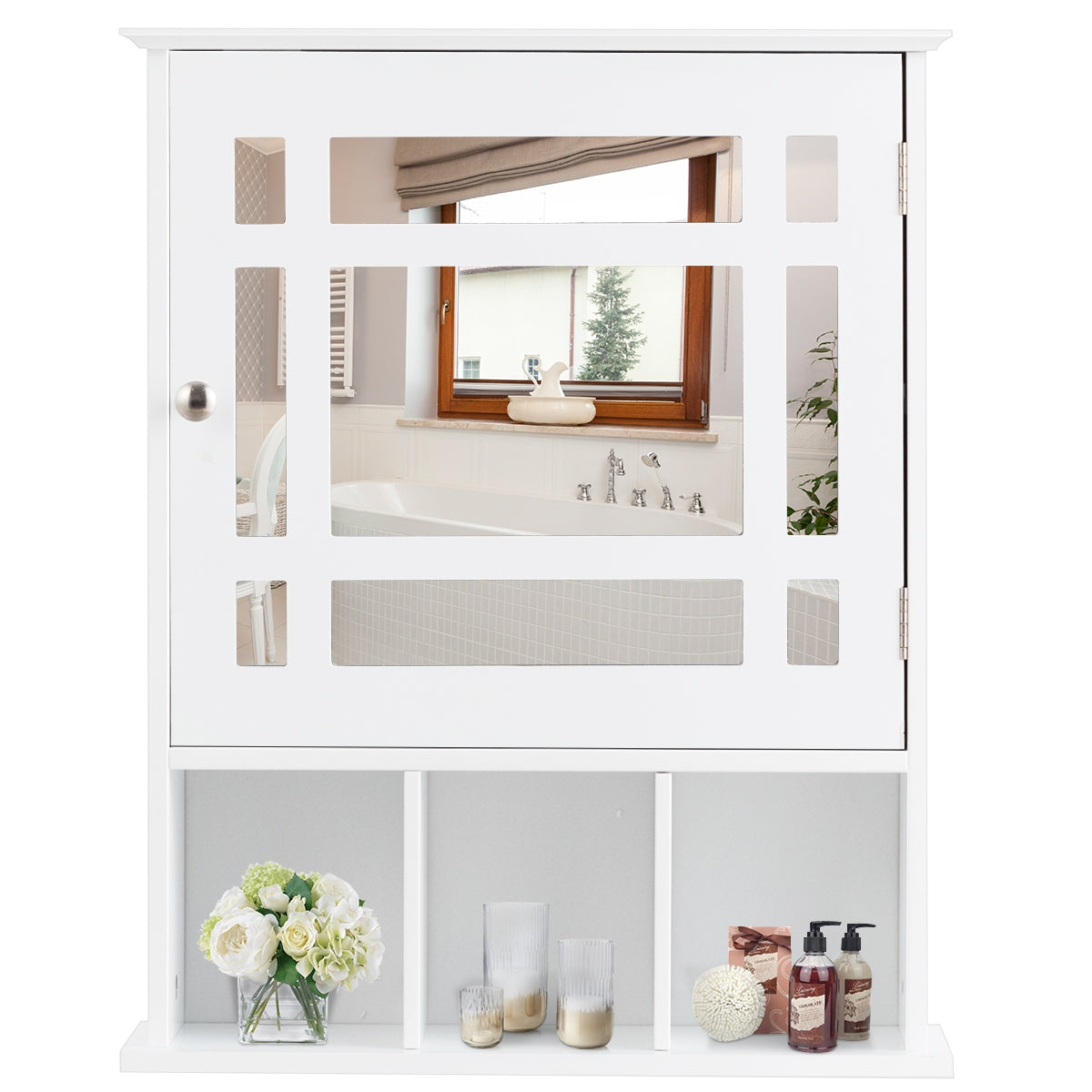 Armário de Casa de Banho com Espelho de Parede Móvel de Casa de Banho Organizador com Porta e Prateleira Armário de Arrumação Branco 50 x 16 x 61 cm