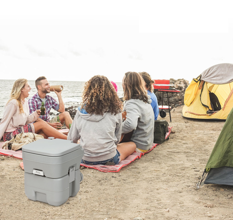 Sanita Portátil com Depósito de Resíduos de 20 L e Assento Confortável para Viagens, Campismo e Excursões Cinzento 42 x 36 x 43 cm