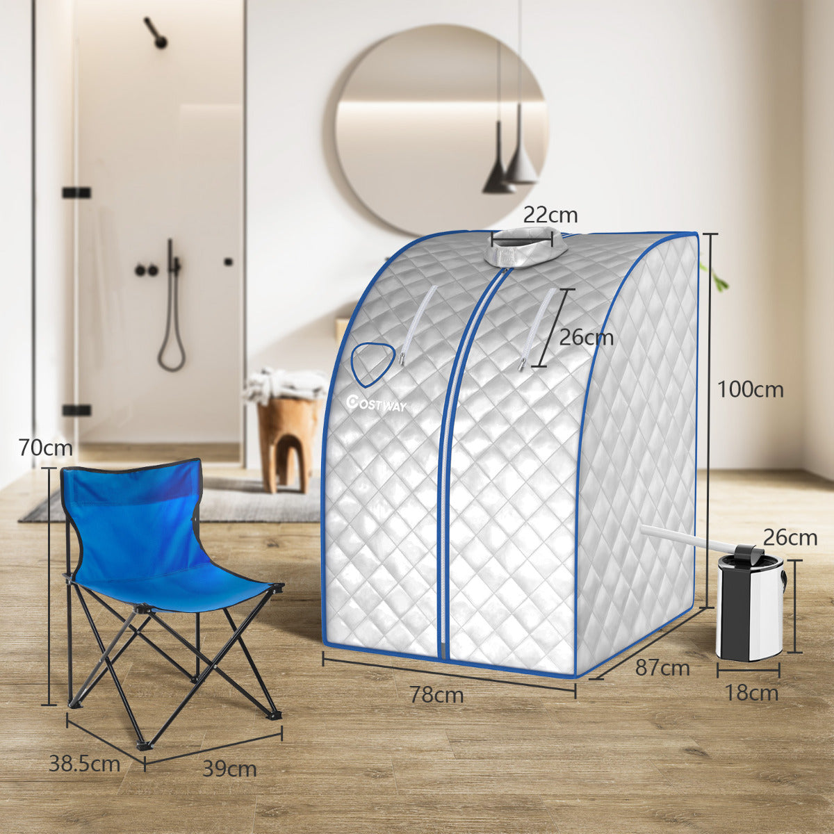 Sauna de Vapor Portátil com Temporizador e Temperatura Reguláveis - Prata 78 x 87 x 100 cm