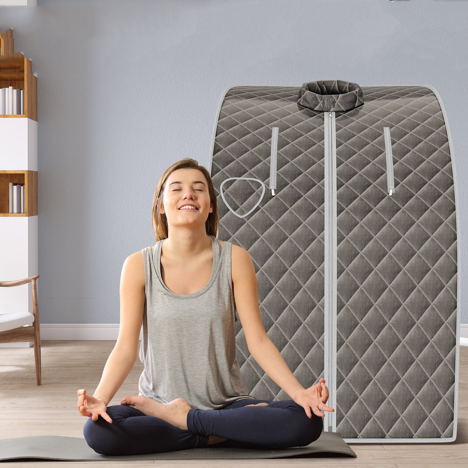 Sauna de Vapor Portátil com Temporizador e Temperatura Reguláveis - Cinzento