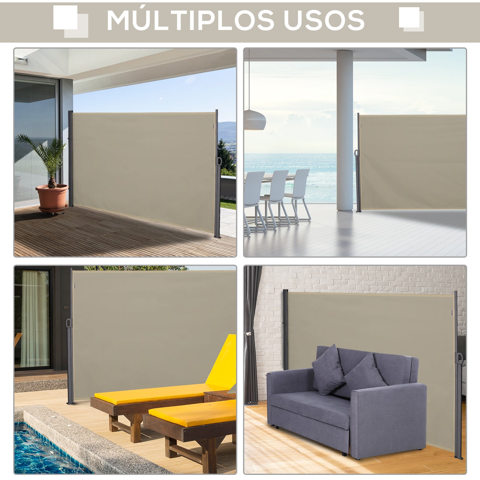 Toldo Lateral Retrátil para Terraço 300x180cm - Cor Bege