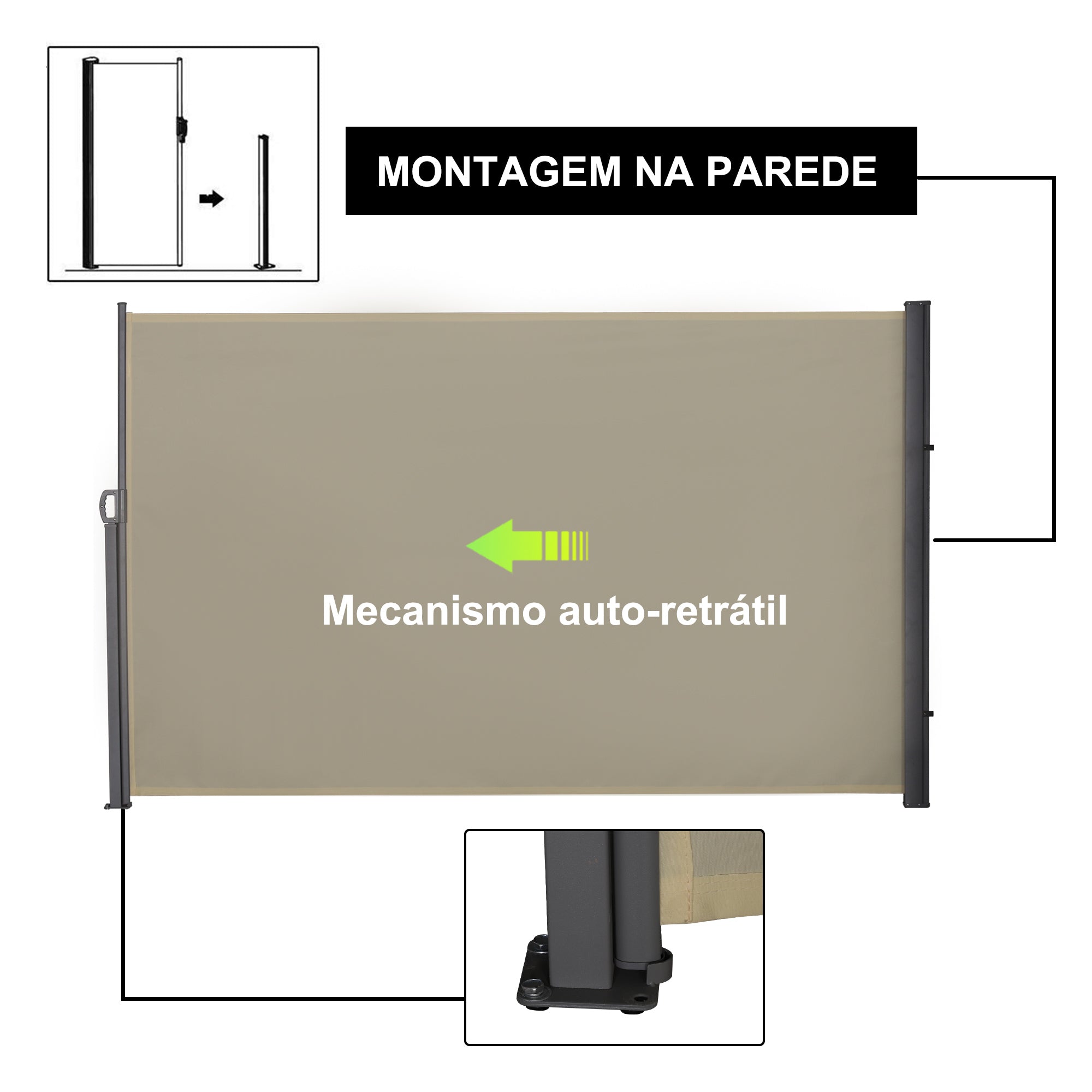 Toldo Lateral Retrátil para Terraço 300x180cm - Cor Bege