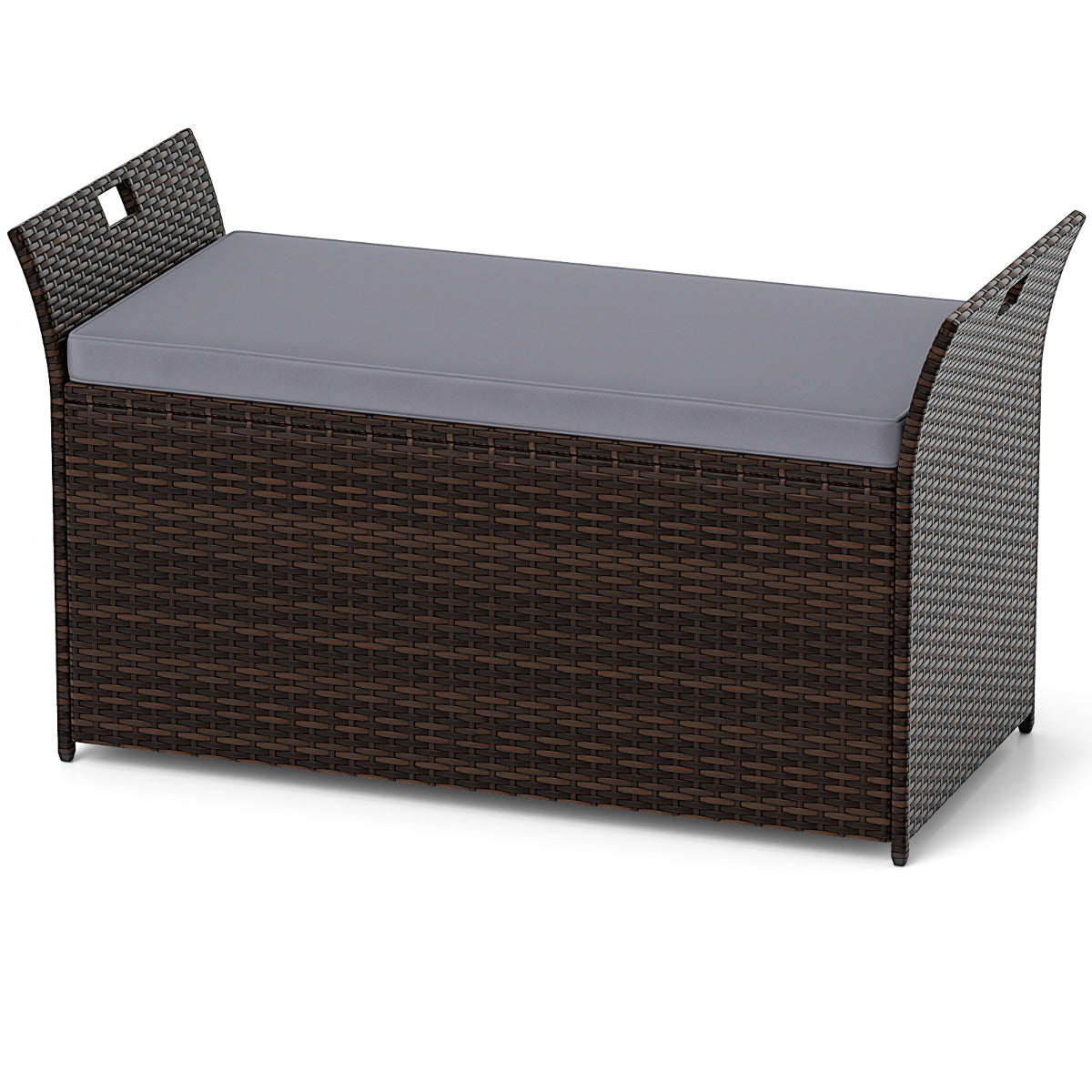 Banco de Armazenamento Exterior em Rattan PE com Almofada e Pegas Laterais - Banco de Jardim para 2 Pessoas Caixa para Piscina Terraço Jardim
