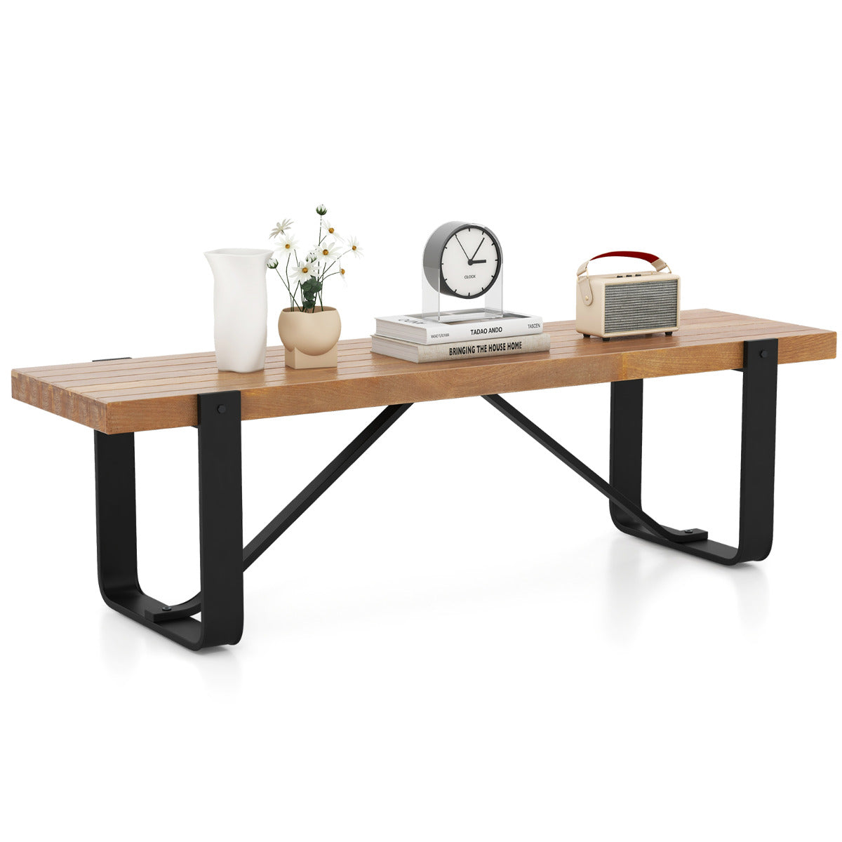 Banco Longo de Jantar – 152,5 cm – Madeira Natural e Metal