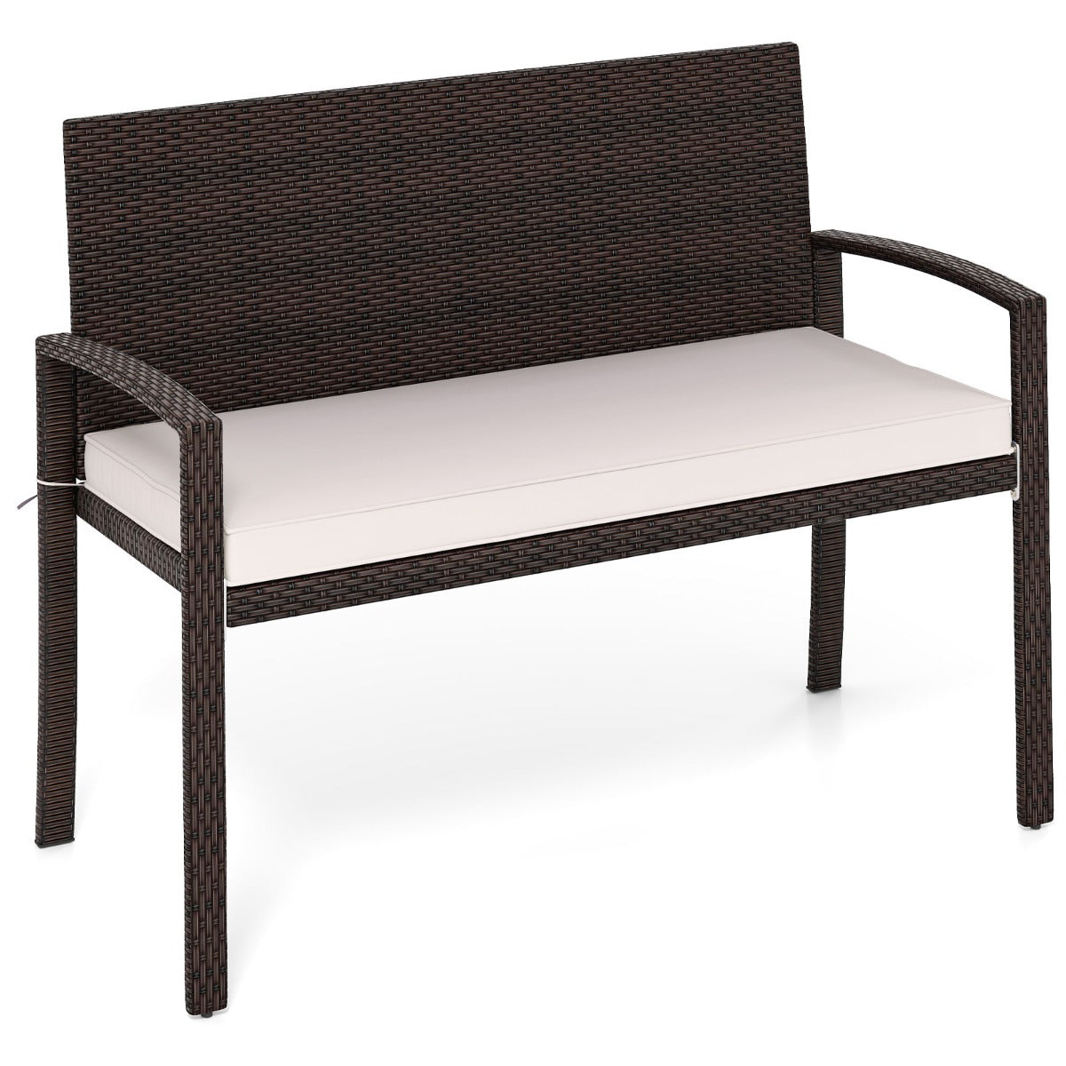 Sofá de 2 Lugares em Vime com Almofada Acolchoada de Assento Suave Encosto e Apoios de Braços para Pátio 110 x 56 x 84 cm- Branco