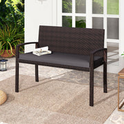 Banco de 2 Lugares de Vime com Almofada Acolchoada para Assento Suave Encosto e Apoios de Braços para Pátio 110 x 56 x 84 cm-Cinza