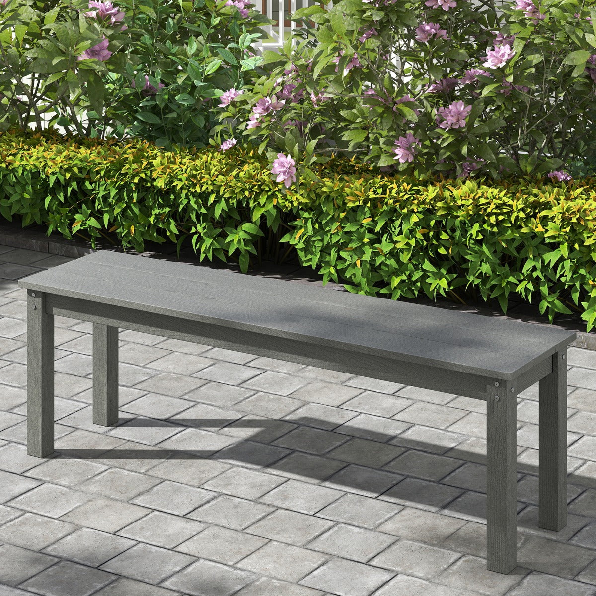 Banco de Jardim HDPE de 140cm para 2-3 Pessoas sem Encosto - Resistente ao Clima - Cinzento