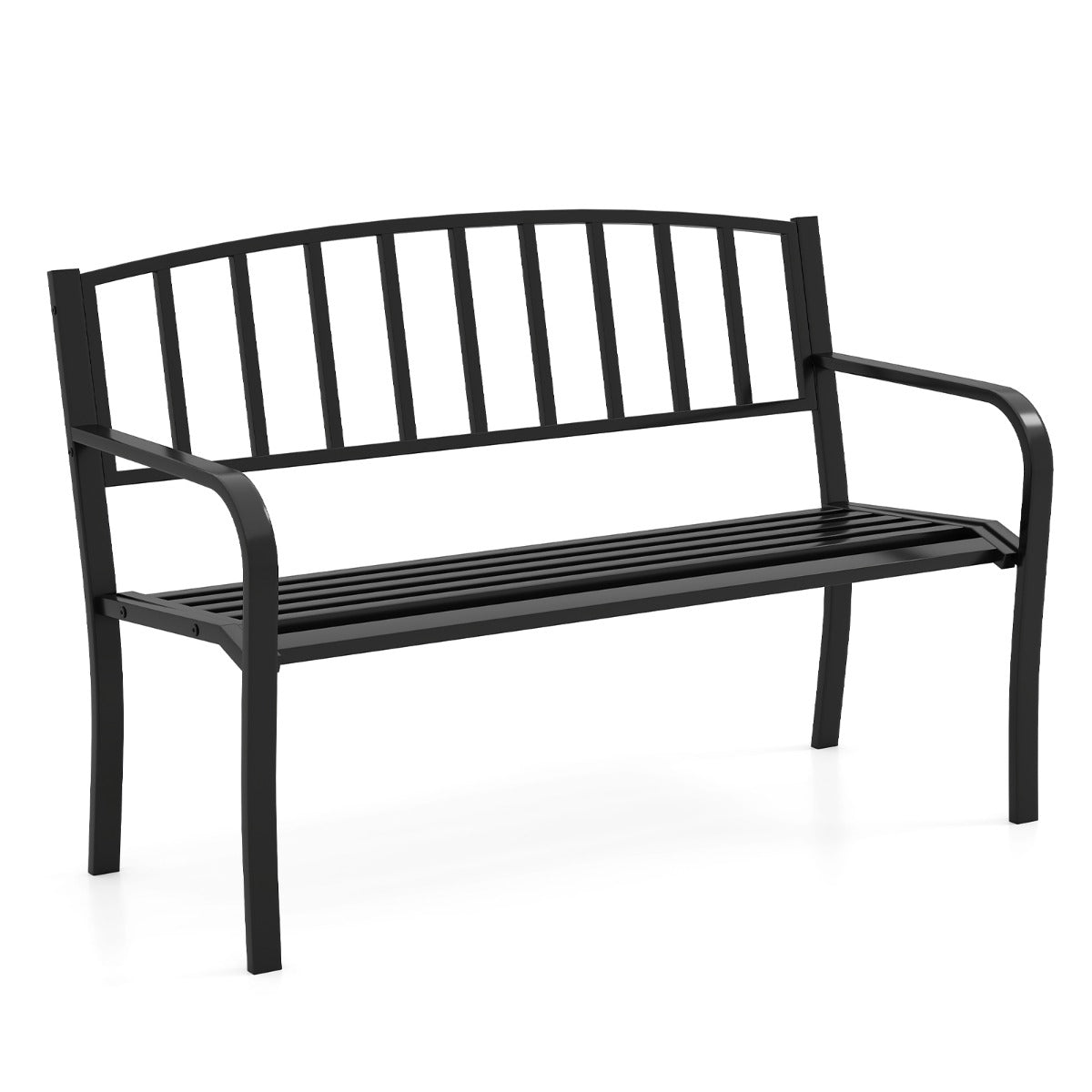 Banco de Jardim de 127 cm com Encosto de Ripas e Apoios de Braços Curvos para Pátio Preto