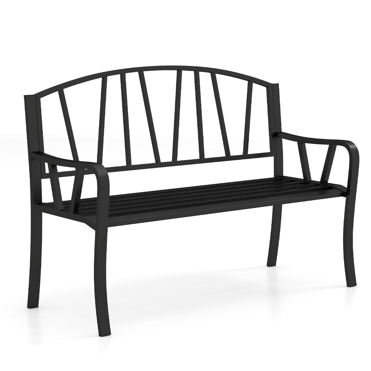 Banco de Jardim em Metal para 2-3 Pessoas com Apoios de Braços Curvados 129 x 53 x 93 cm Preto