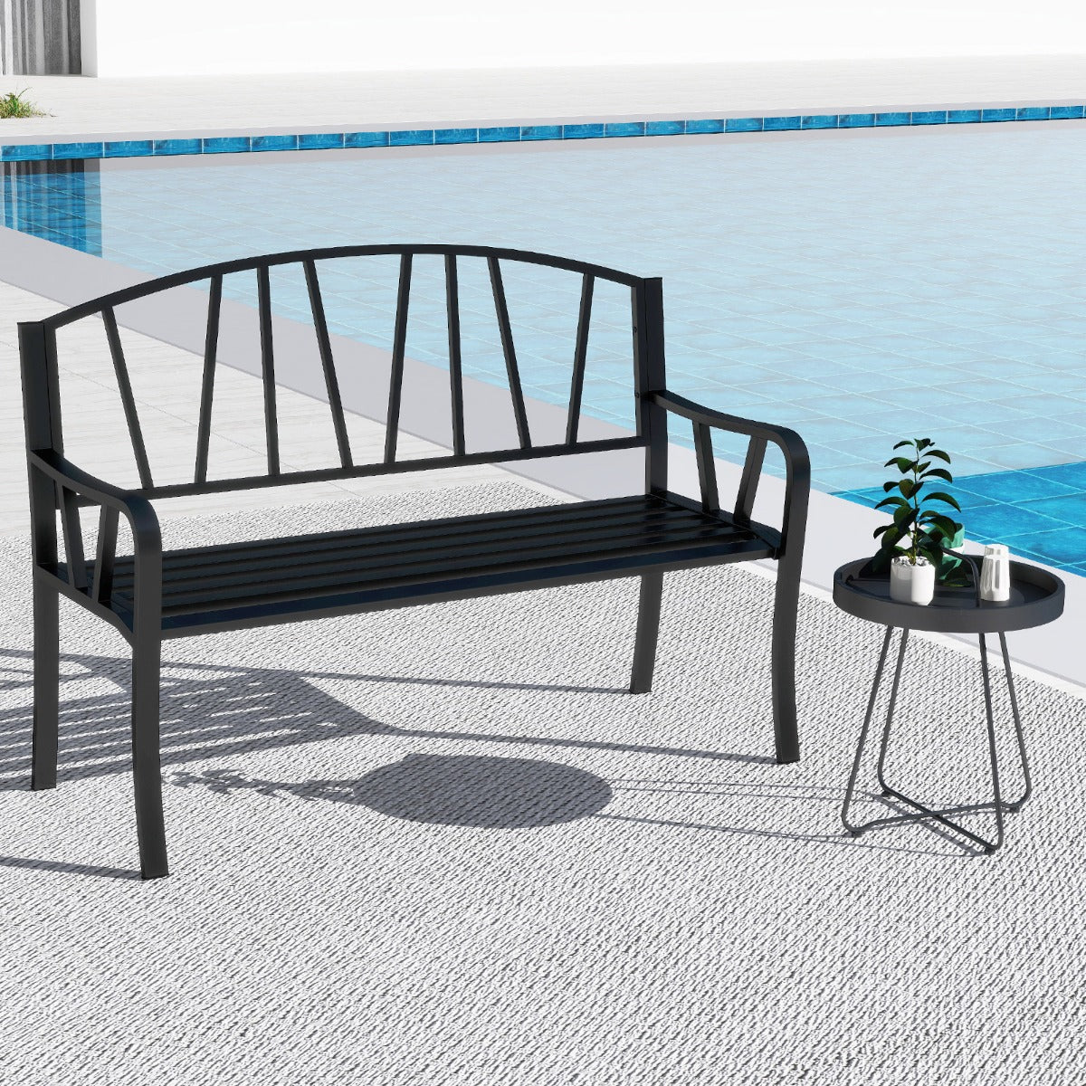 Banco de Jardim em Metal para 2-3 Pessoas com Apoios de Braços Curvados 129 x 53 x 93 cm Preto