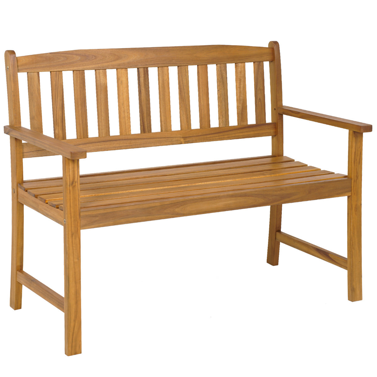 Banco de Jardim em Madeira de Acácia 2 Lugares com Encosto Braços Assento com Ripas Capacidade 360kg para Pátio 110 x 56,5 x 86 cm Natural