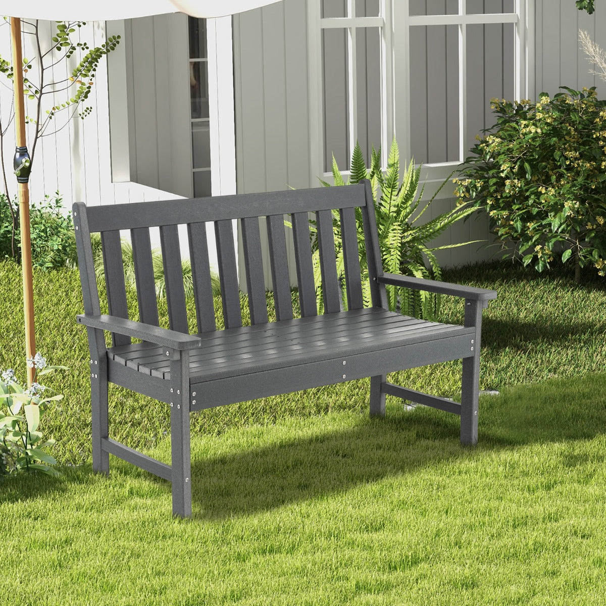 Banco de Jardim em HDPE – 132 x 65 x 91 cm – Cinzento
