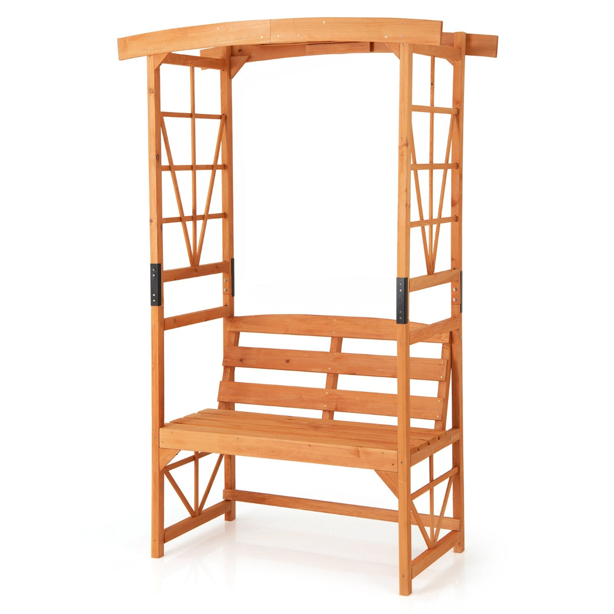 Arco de Jardim Pátio de 189 CM Arco de Madeira Natural com Pérgola Banco de 2 Lugares Treliça para Plantas Trepadeiras Decorativo Exterior