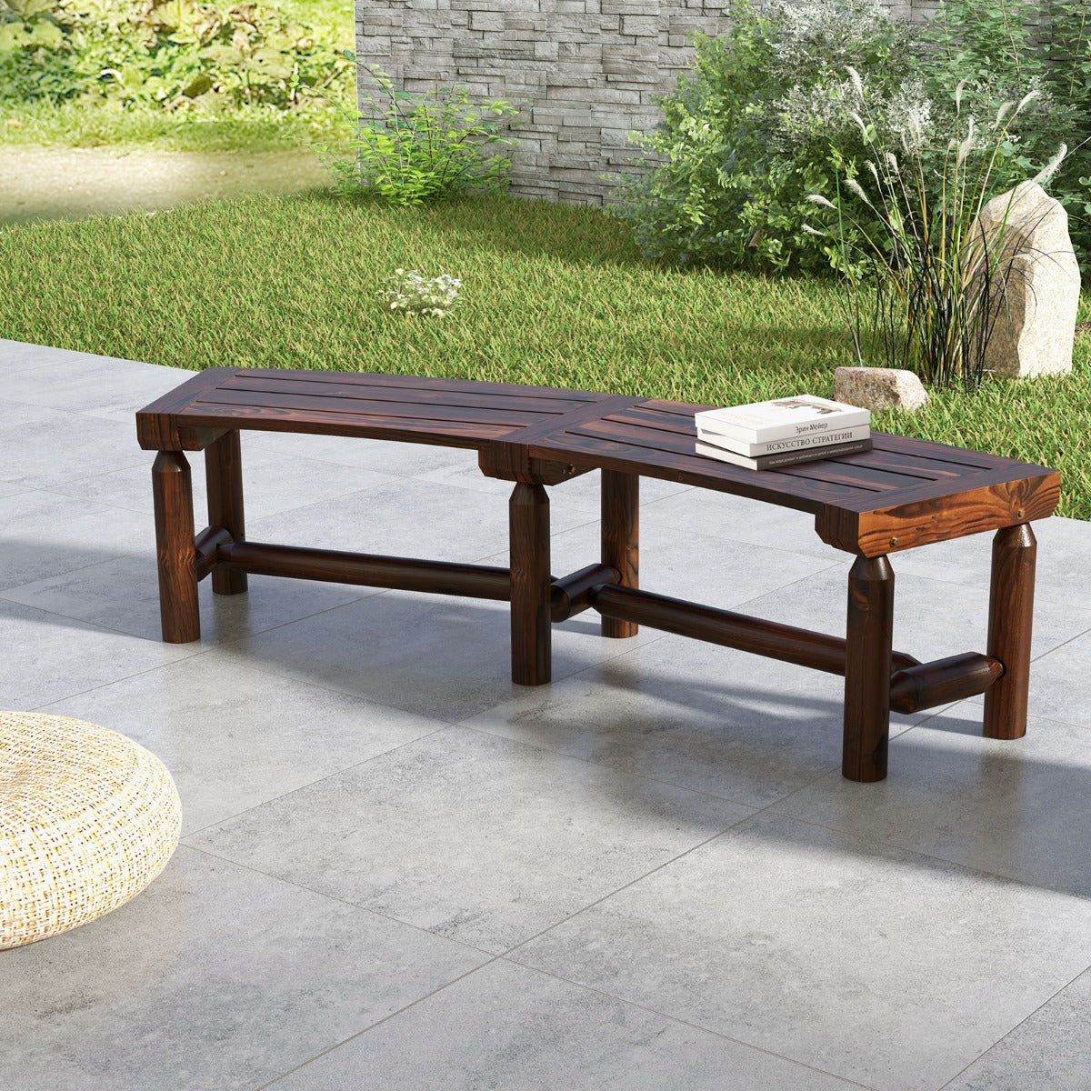 Banco de Jardim Exterior em Madeira Rústica – 139 x 36 x 41 cm – Castanho