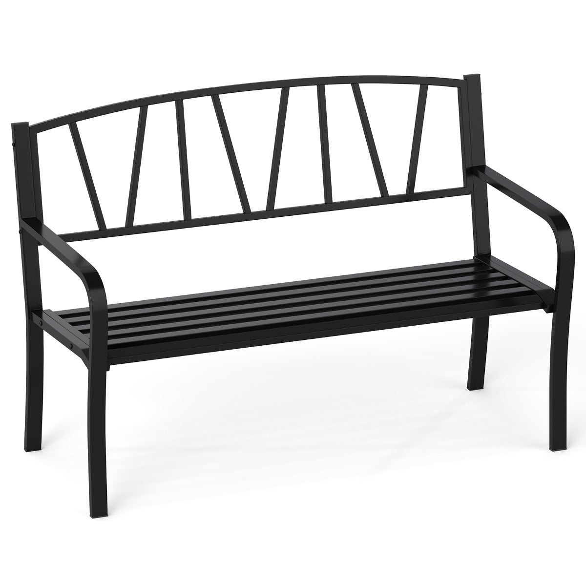 Banco de Jardim em Metal de 128 cm para 2-3 Pessoas com Apoios de Braços Curvos e Encosto Minimalista