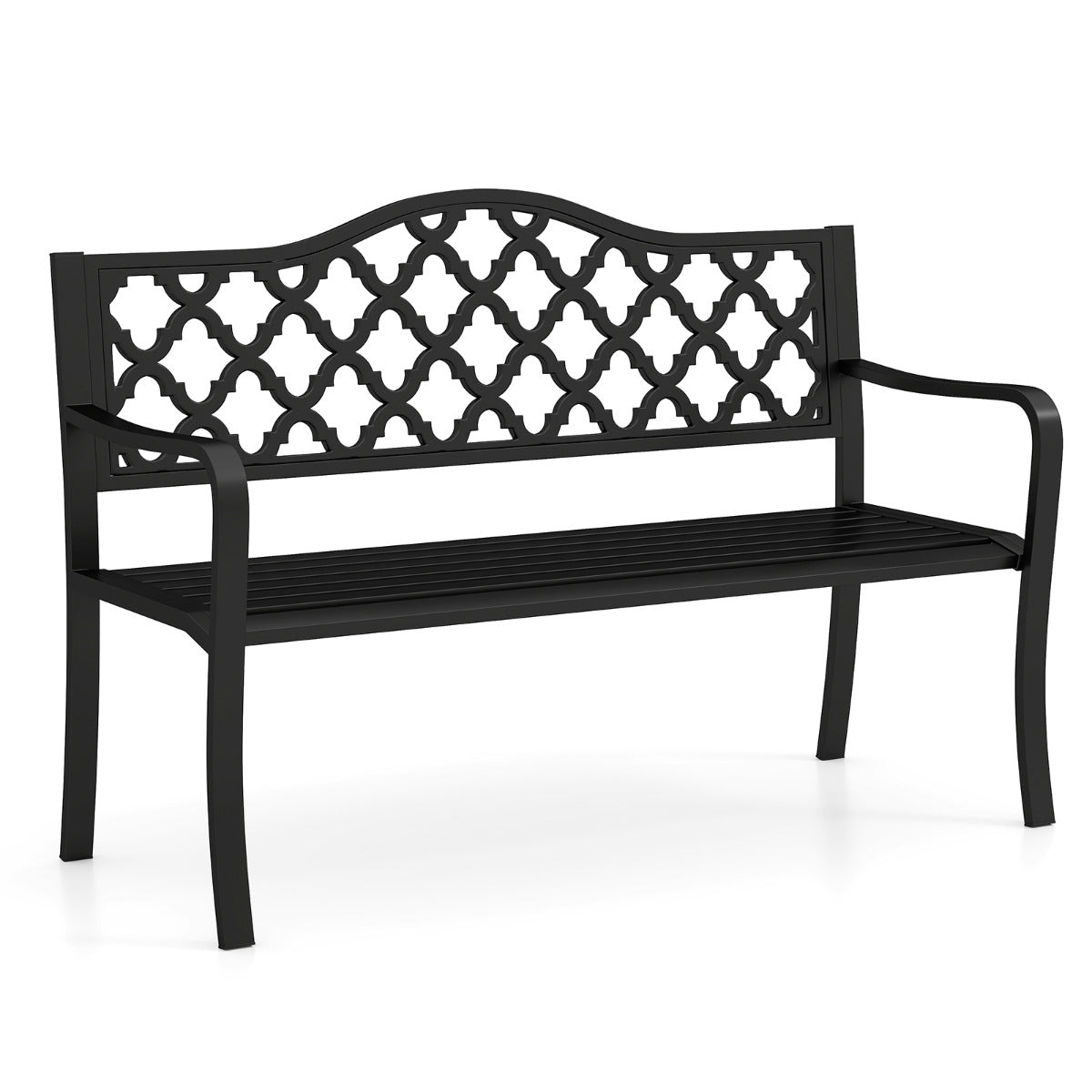 Banco de Jardim em Metal com Ripas para 2-3 Pessoas - Preto