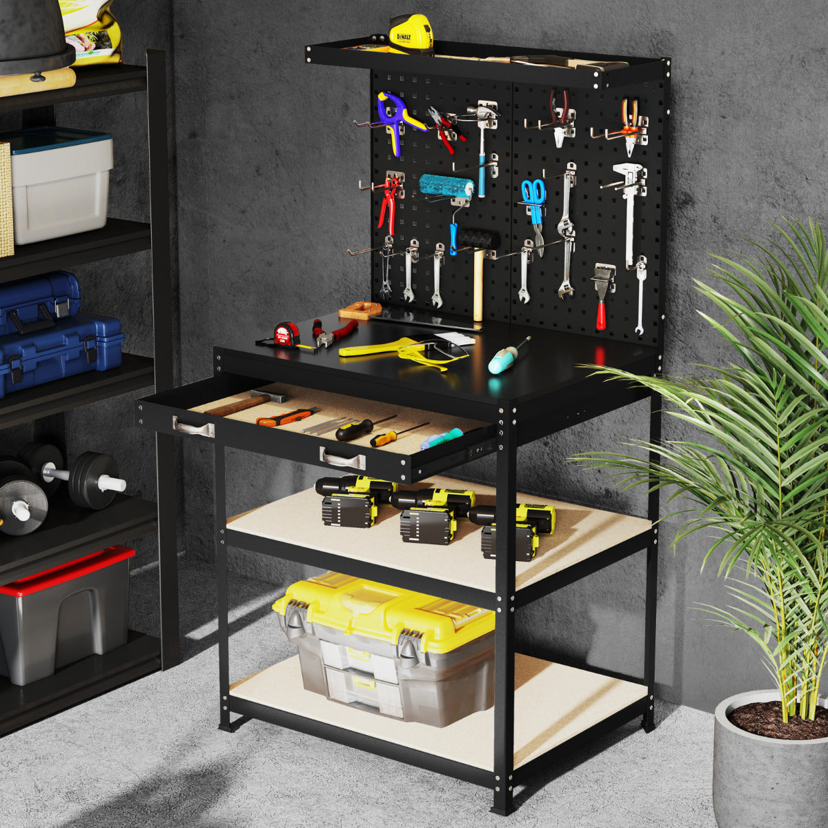 Mesa de Trabalho de 81 x 41 cm com Capacidade de 225 kg para Organização de Ferramentas no Garagem
