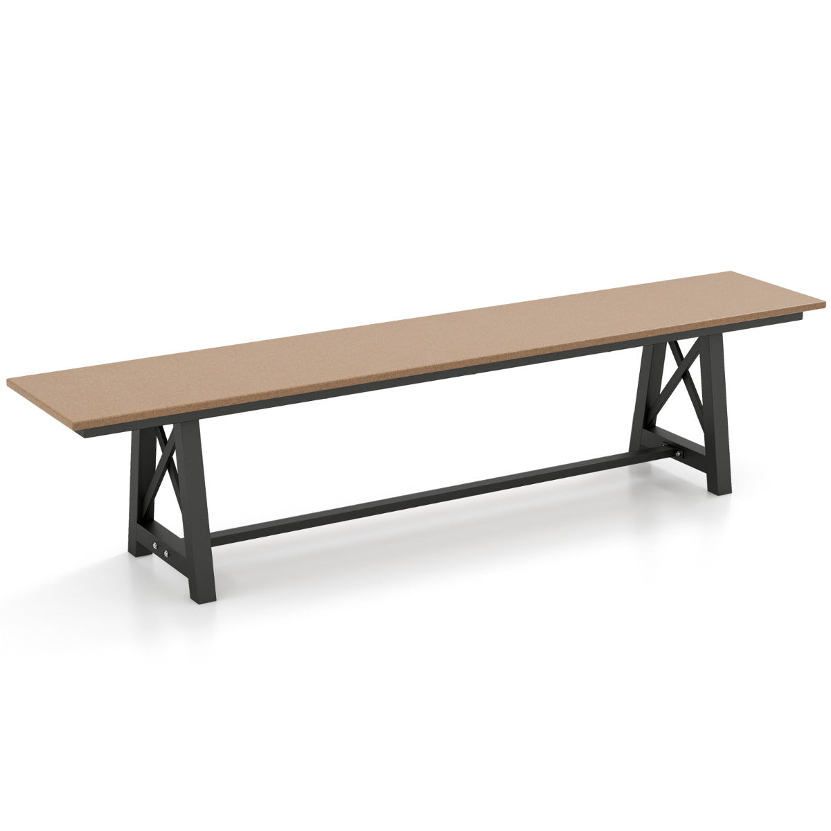 Banco de jardim para exteriores para 3-4 pessoas em HDPE com estrutura de metal sem encosto de 183 cm de comprimento com capacidade de 500 kg castanho
