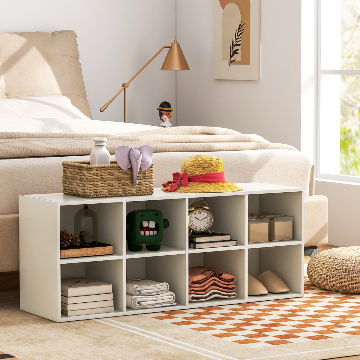 Banco Organizador de Sapatos – 8 Cubos – Branco – Madeira