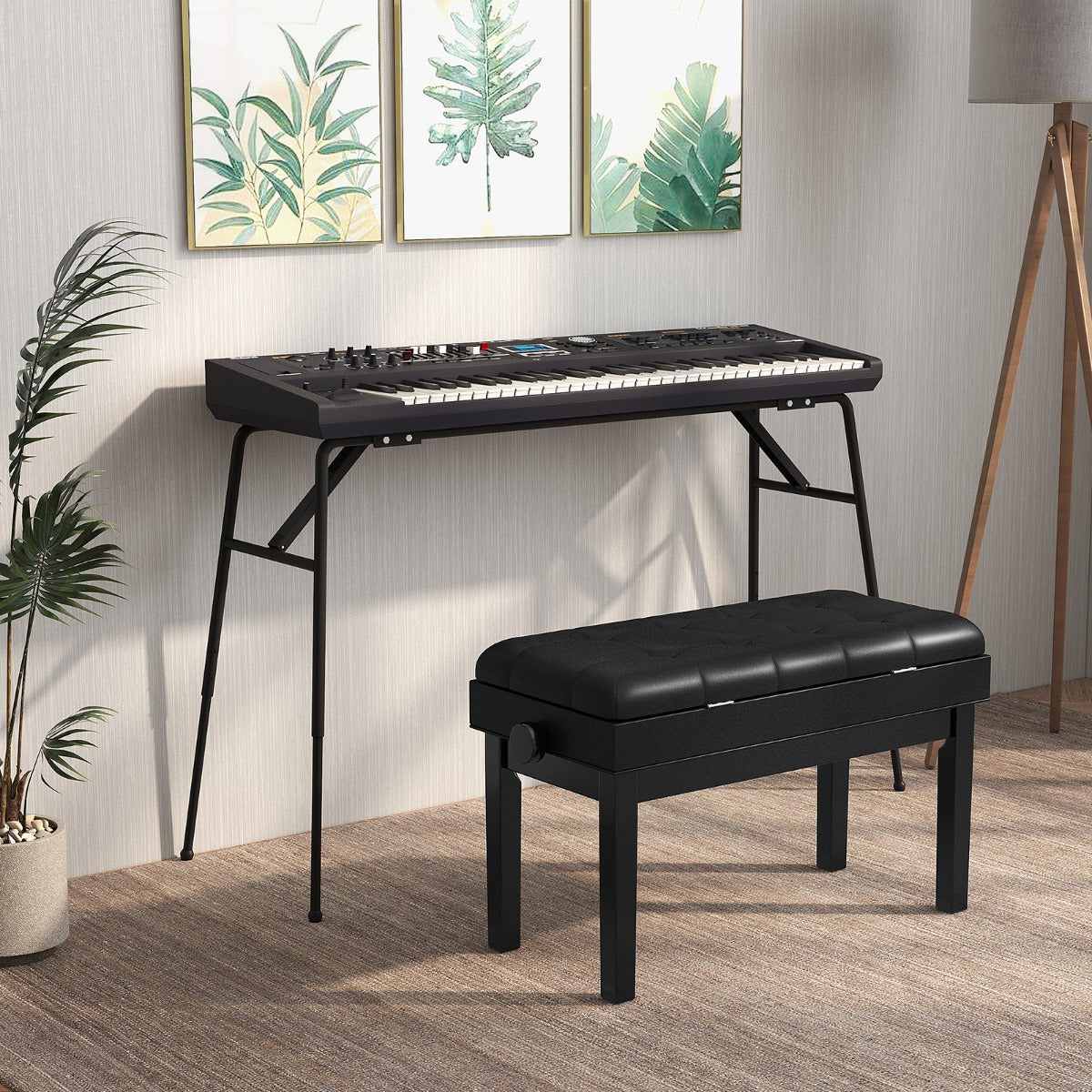 Banco Ajustável para Piano – 76 x 36 x 48-58 cm – Preto – Madeira com Almofada de PU