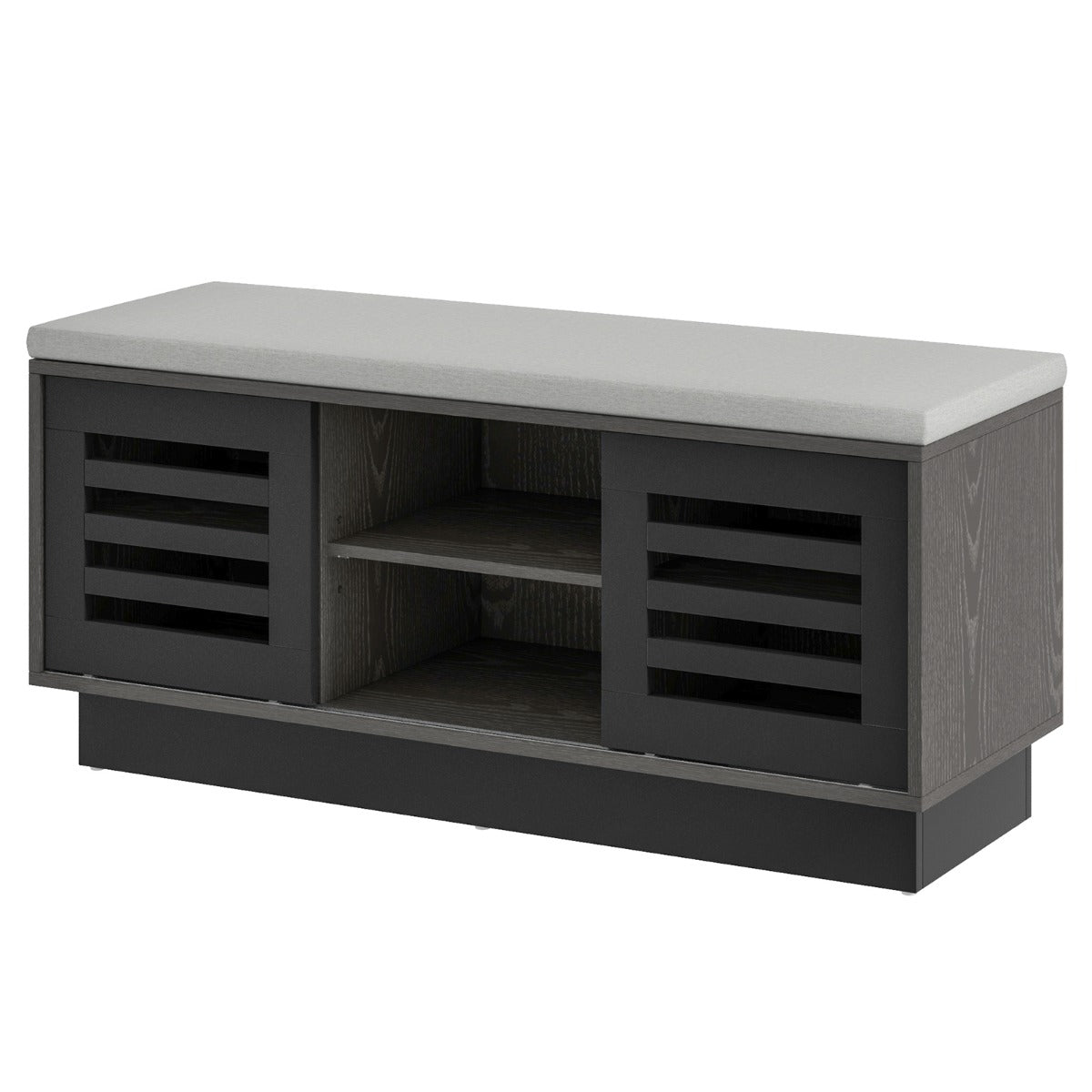 Banco de Sapateira com Assento, 6 Compartimentos de Armazenamento, 3 Prateleiras e 2 Portas para Entrada 99,5 x 34,5 x 46 cm Cinzento