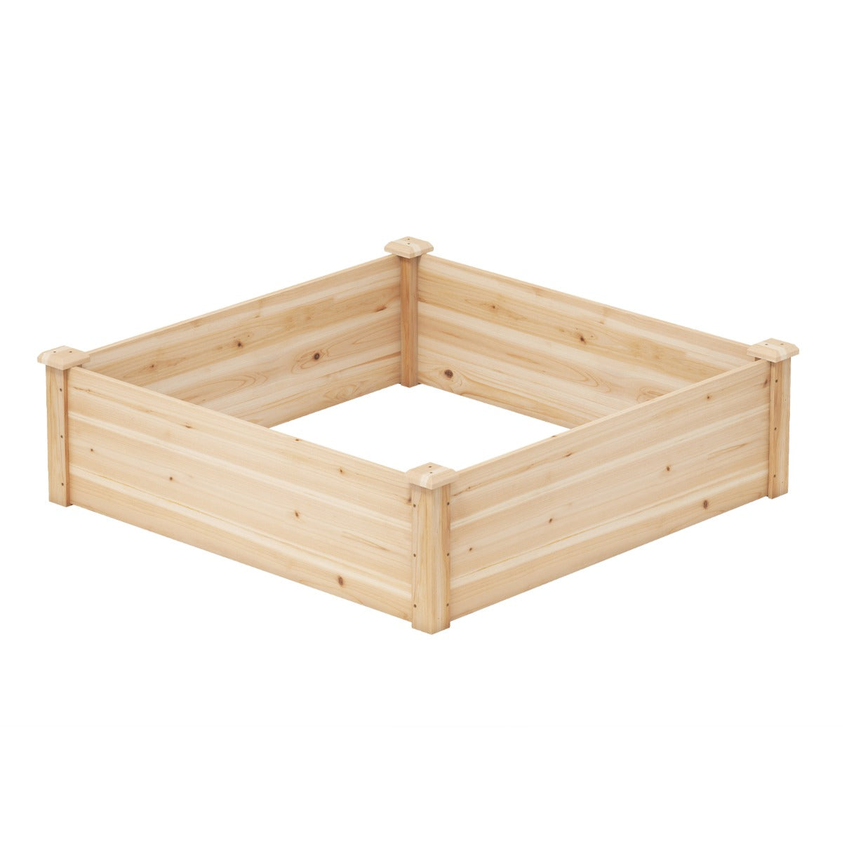 Cama de Jardim Elevada de Madeira para Exterior 102 x 102 x 30 cm Jardinagem Quadrada com Base Aberta para Ervas e Suculentas Natural