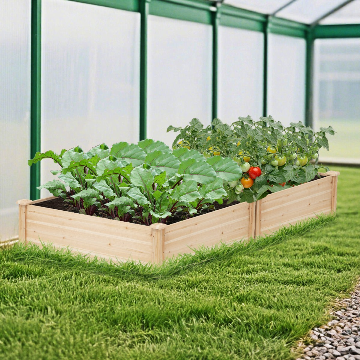 Cama de Jardim Elevada de Madeira para Exterior 102 x 102 x 30 cm Jardinagem Quadrada com Base Aberta para Ervas e Suculentas Natural