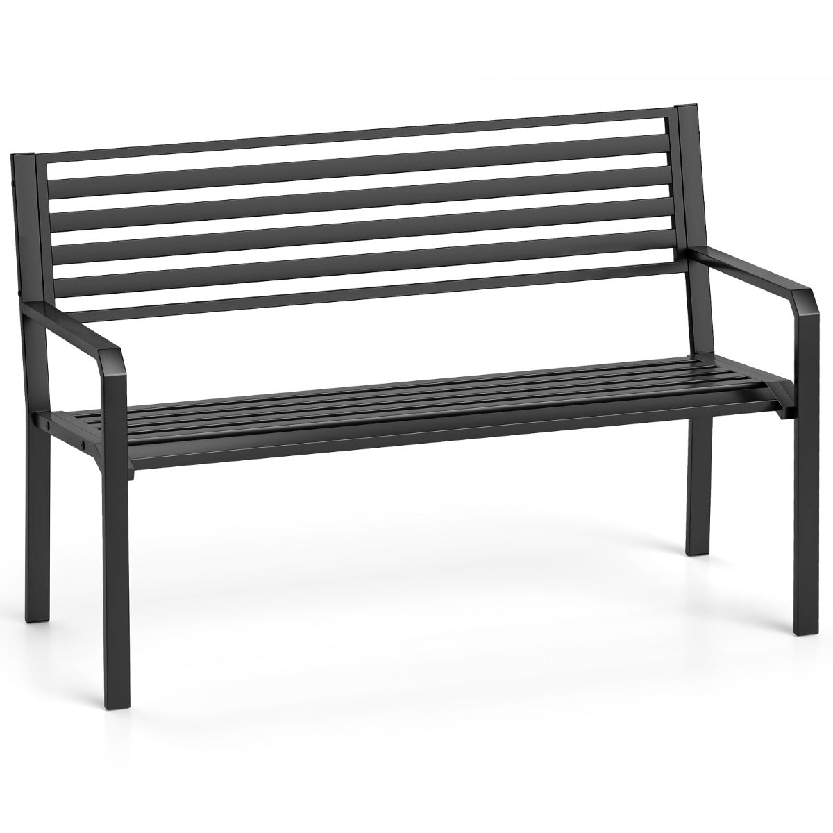 Banco de Jardim de Metal para Exterior de 127 cm com Listas para 2-3 Pessoas - Negro
