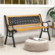 Banco de Jardim Exterior para 3 Pessoas 126 x 52 x 74 cm com Estrutura Metálica Assento em Madeira de Pinho Apoio de Braços para Jardim Parque