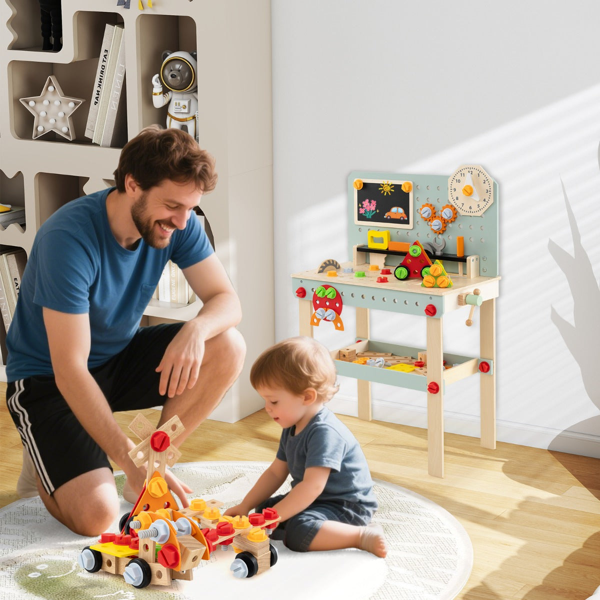 Banco de Trabalho Infantil de Madeira com Grande Espaço de Armazenamento para Crianças a Partir dos 3 Anos 54 x 30 x 83 cm Multicolor