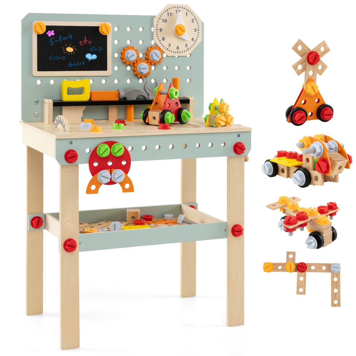 Banco de Trabalho Infantil de Madeira com Grande Espaço de Armazenamento para Crianças a Partir dos 3 Anos 54 x 30 x 83 cm Multicolor