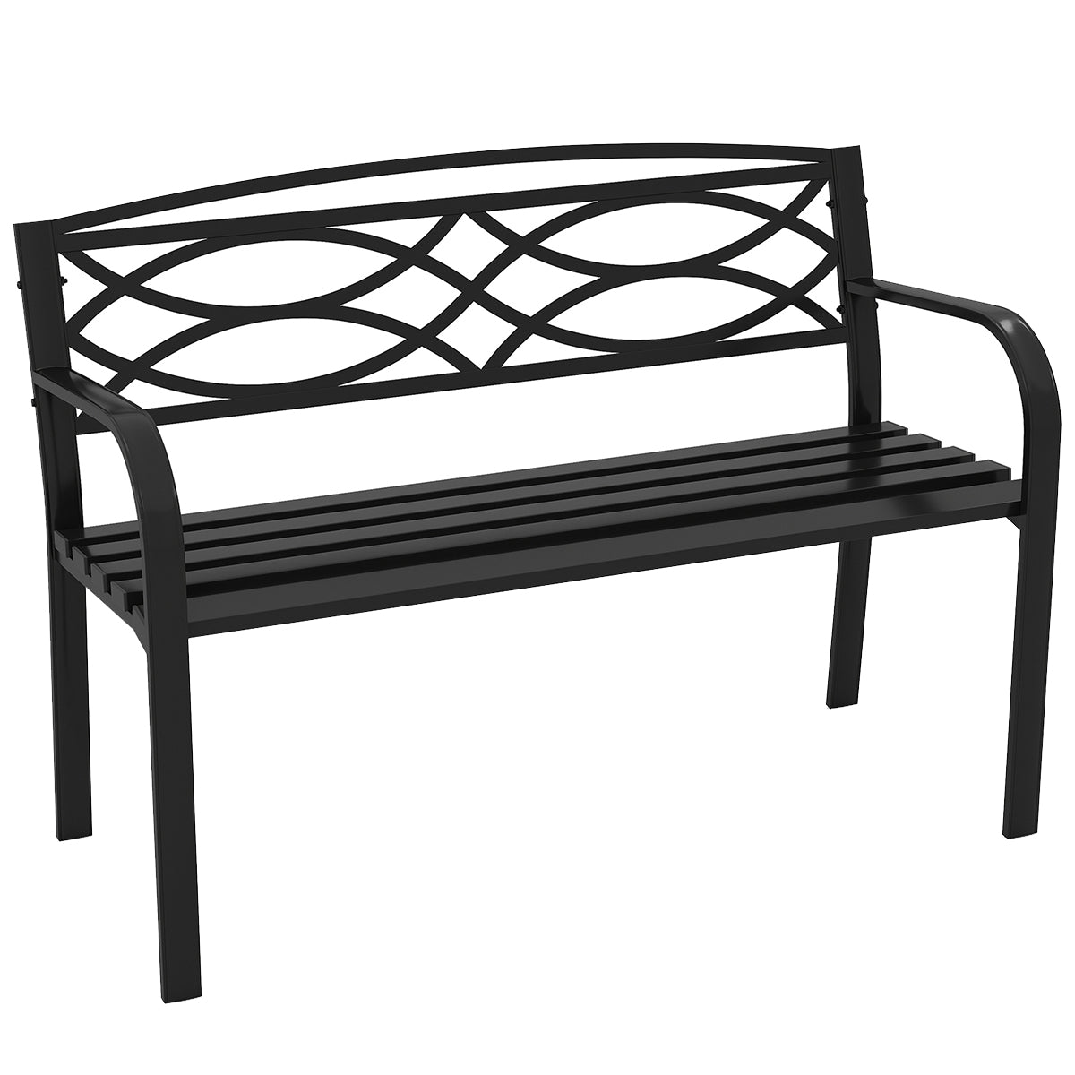 Banco de Jardim de 116 cm para 2 Pessoas em Metal Resistente com Apoios de Braços e Encosto Curvados 49 x 116 x 83 cm