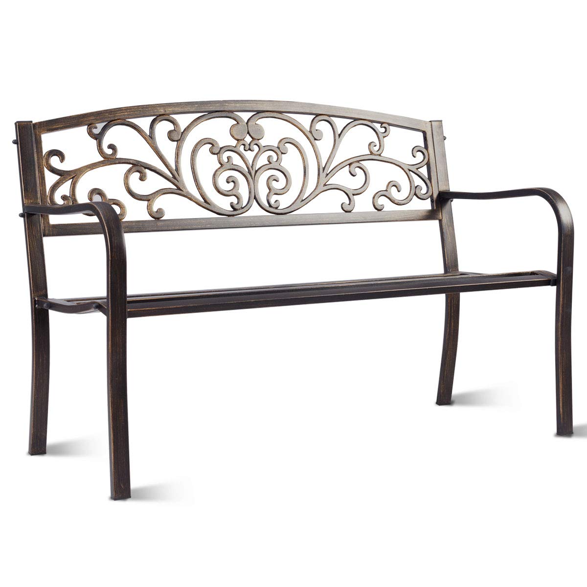 Banco de Jardim em Metal 126x60x85 cm Assento em Ferro Fundido com Encostos para Parque e Pátio - Bronze