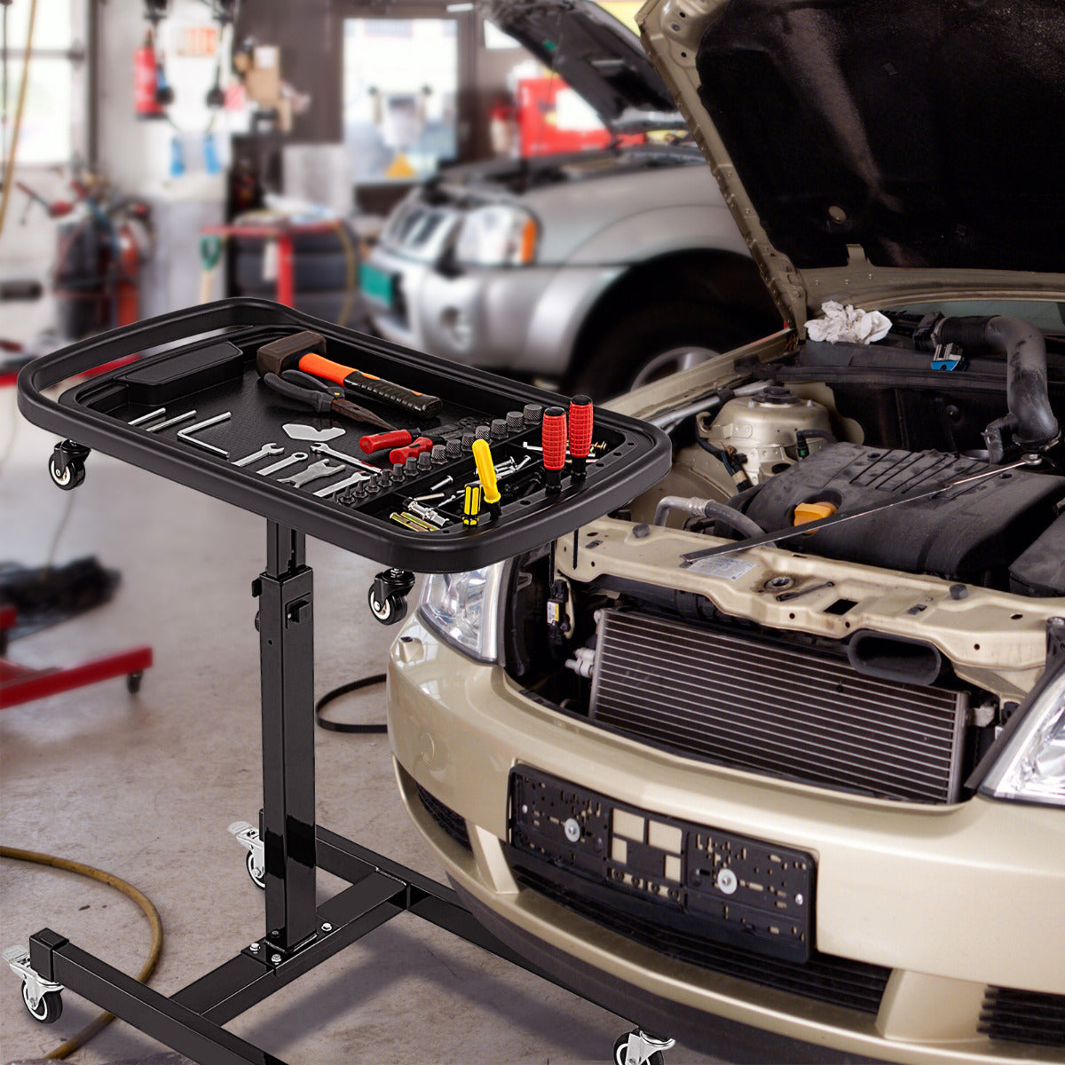Mesa de Trabalho com Rodas 2 em 1 Ajustável em Altura para Garagem