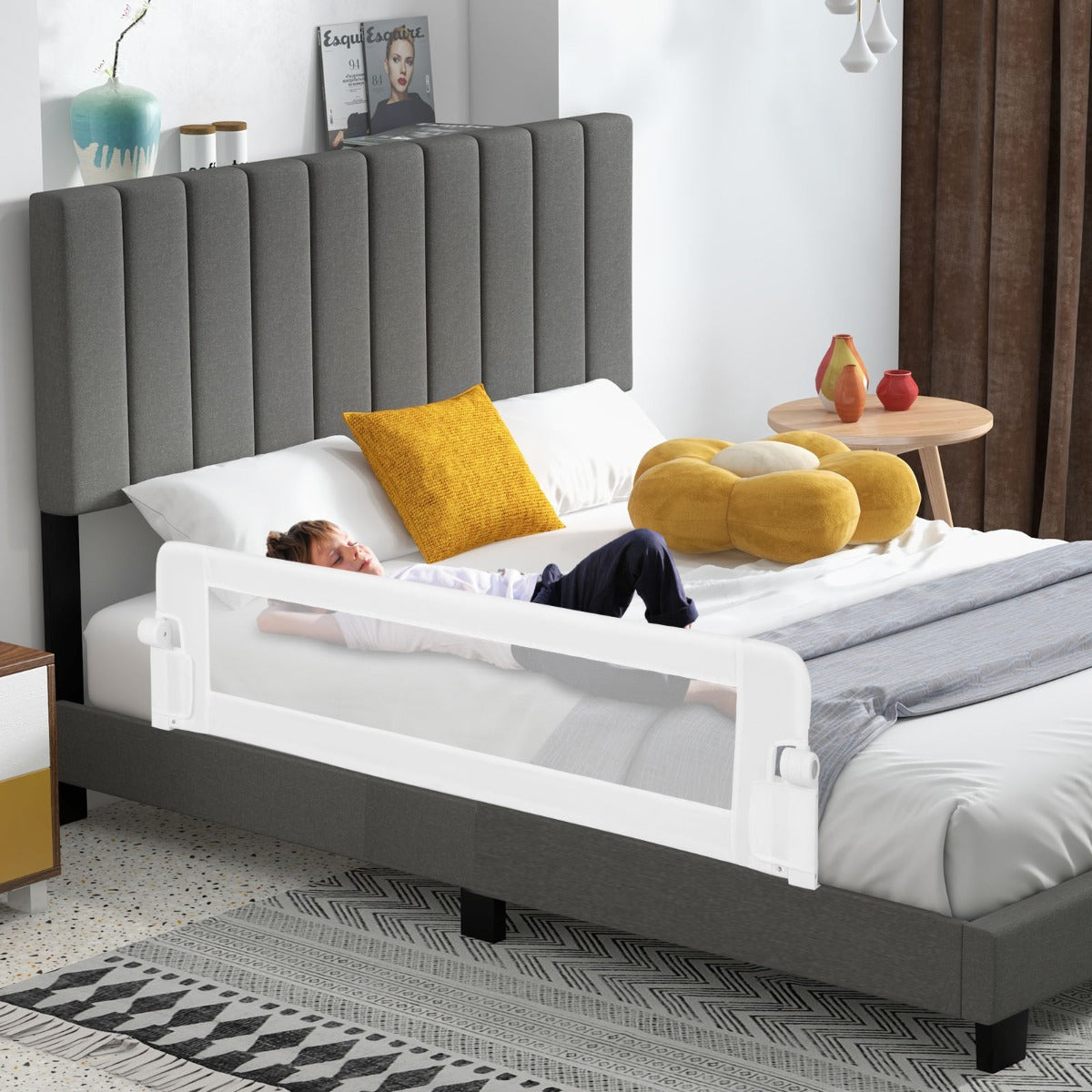 Barra de Proteção Rebatível para Camas de Criança – 152 CM – Branco – Tecido Oxford