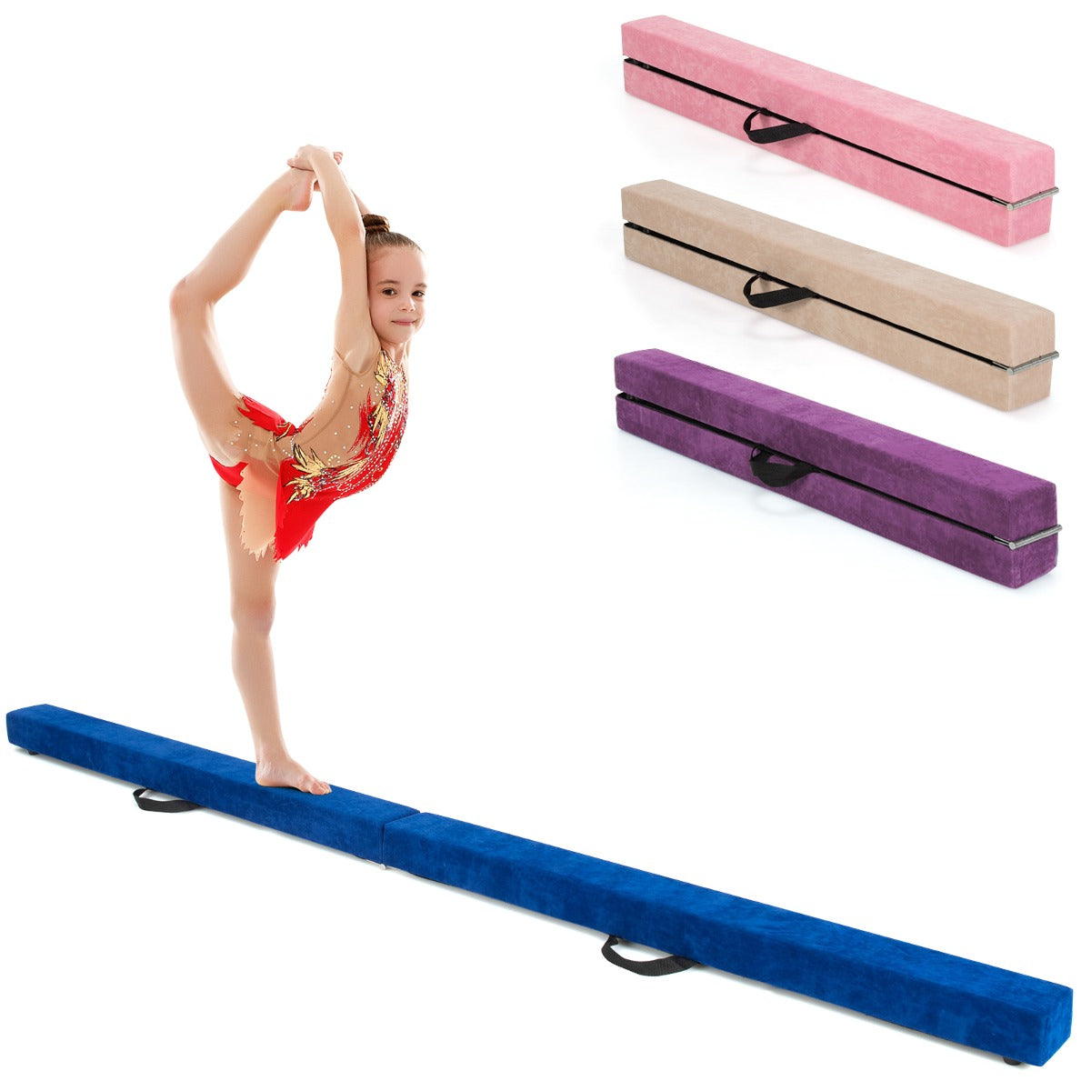 Barra de Equilíbrio Portátil para Treino de Ginástica Balance Beam Dobrável 210 x 10 x 6,5 cm Azul