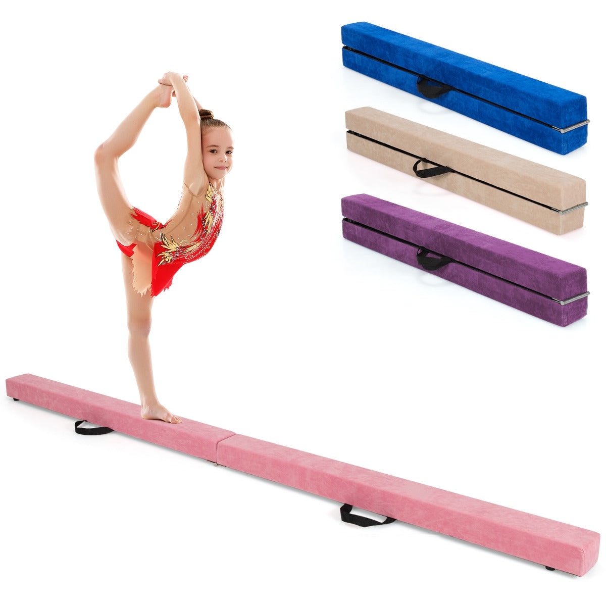 Barra de Equilíbrio Portátil para Ginástica Treino Balance Beam Dobrável 210 x 10 x 6,5 cm Rosa