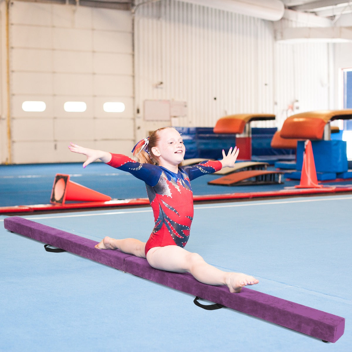 Barra de Equilíbrio Portátil para Ginástica Treino Balance Beam Dobrável 210 x 10 x 6,5cm Roxa