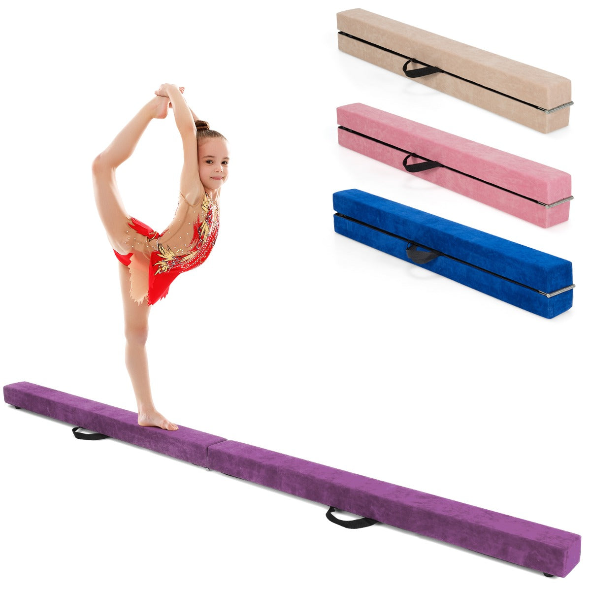 Barra de Equilíbrio Portátil para Ginástica Treino Balance Beam Dobrável 210 x 10 x 6,5cm Roxa