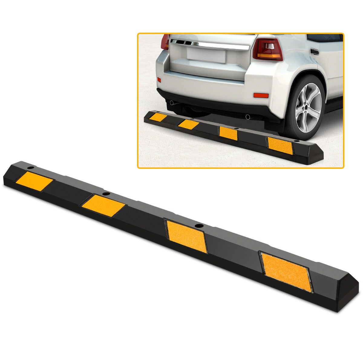 Barreira de Estacionamento em Borracha 183 cm com Faixas Refletoras Amarelas para Carros e Camiões
