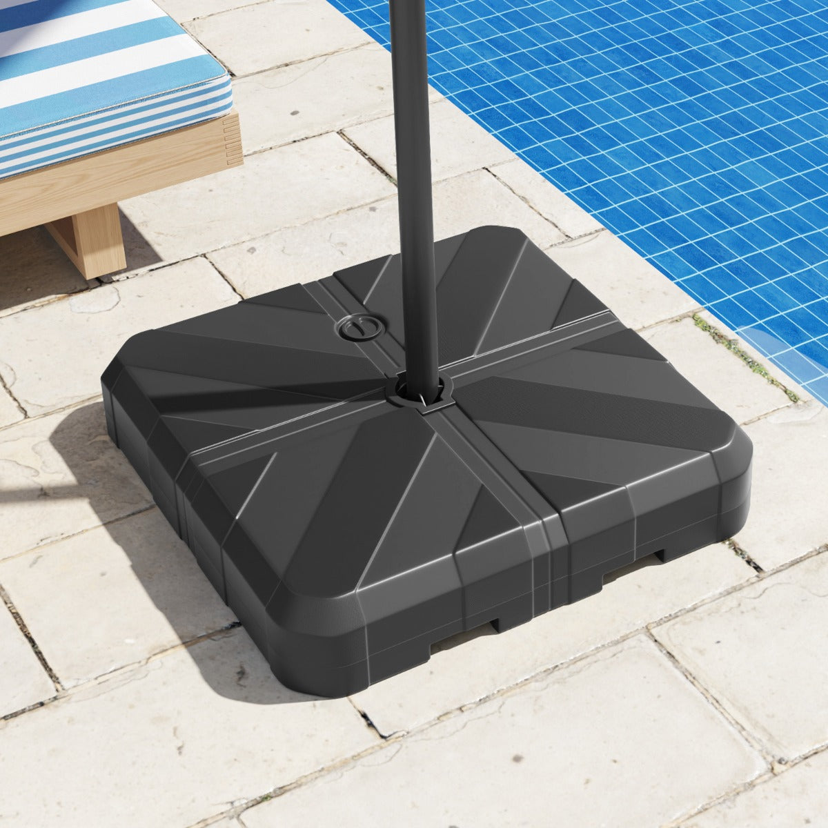 Base Ponderosa para Guarda-Sol com Suporte em Cruz e Pegas Recortadas Suporte Quadrado Portátil para Mastros de 38 mm e 48 mm Preto