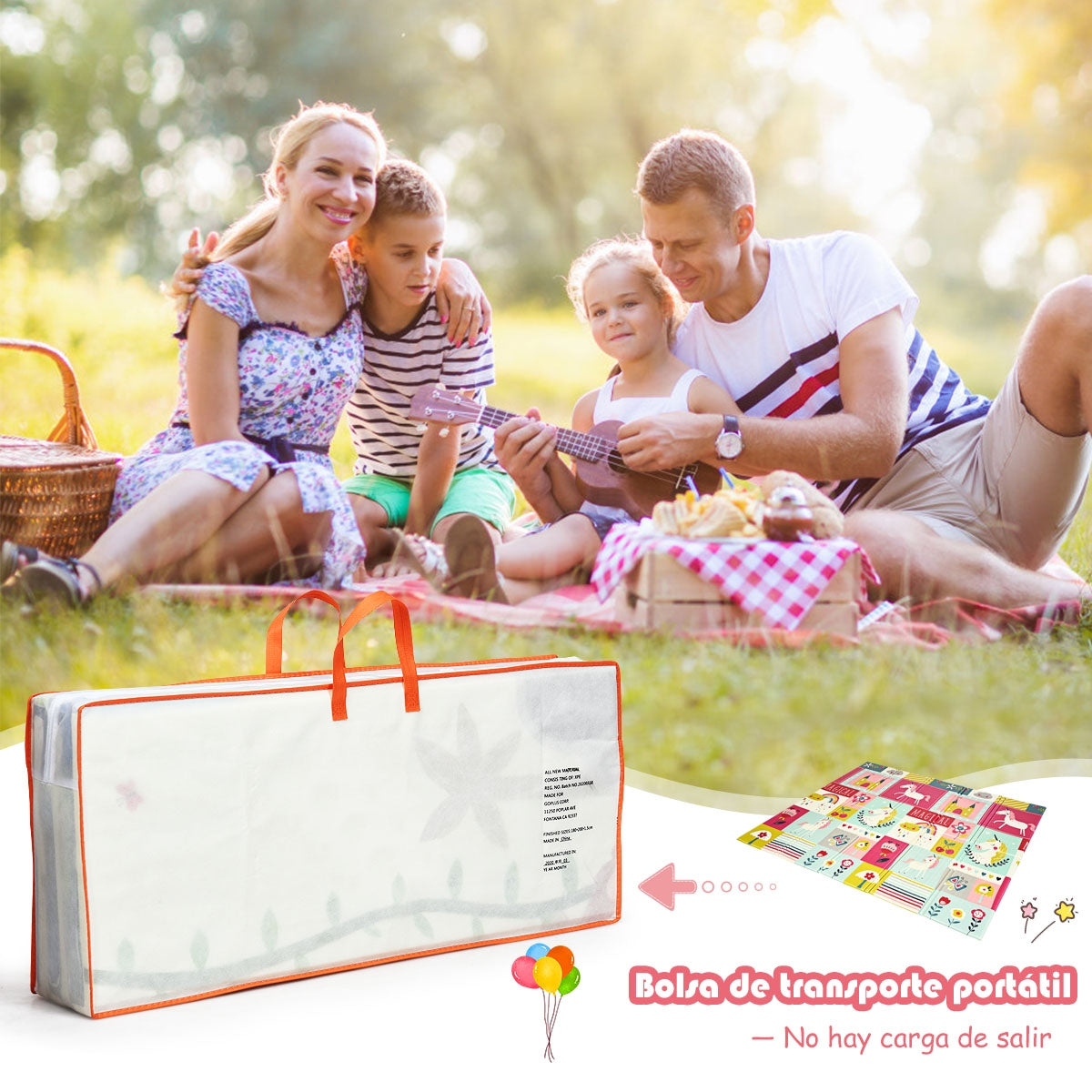 Tapete Dobrável e Reversível para Jogos de Material Não Tóxico para Crianças 200 x 180 x 1,4 cm