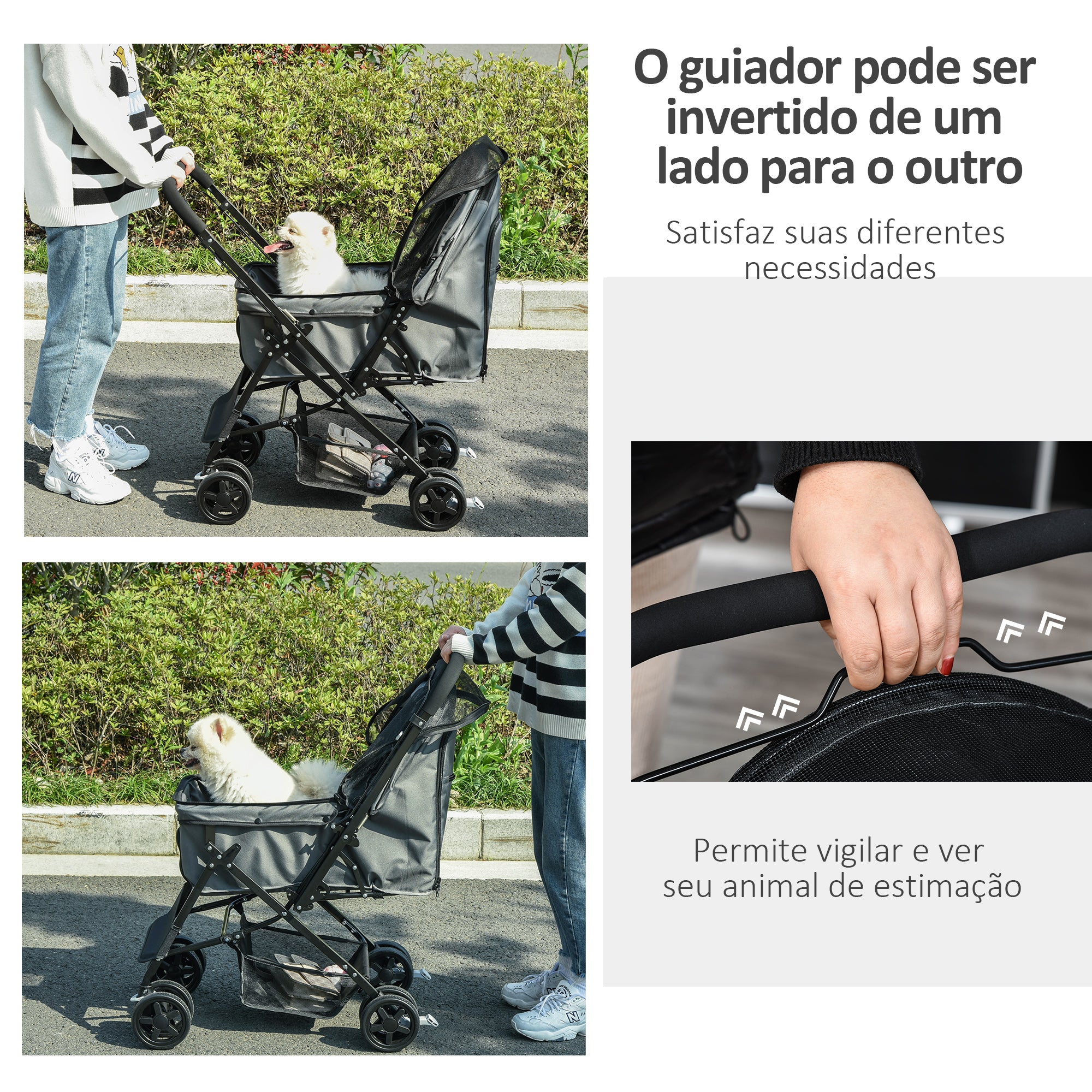 Carrinho para Animais de Estimação Dobrável – 76.5x52x95cm – Cinzento – Aço e tecido Oxford