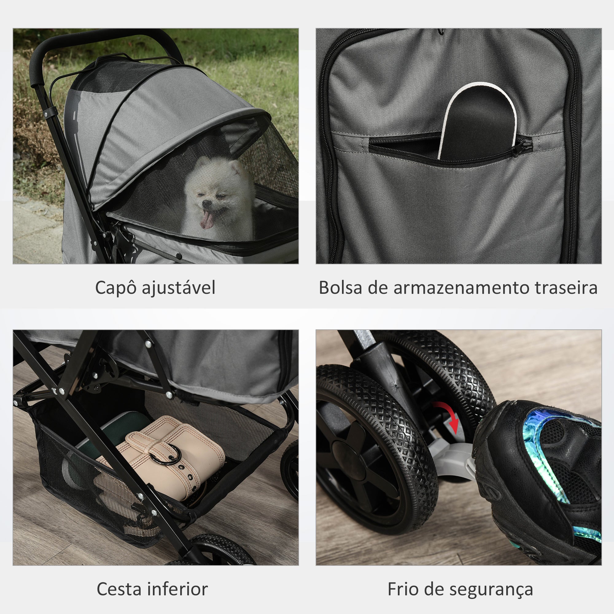 Carrinho para Animais de Estimação Dobrável – 76.5x52x95cm – Cinzento – Aço e tecido Oxford