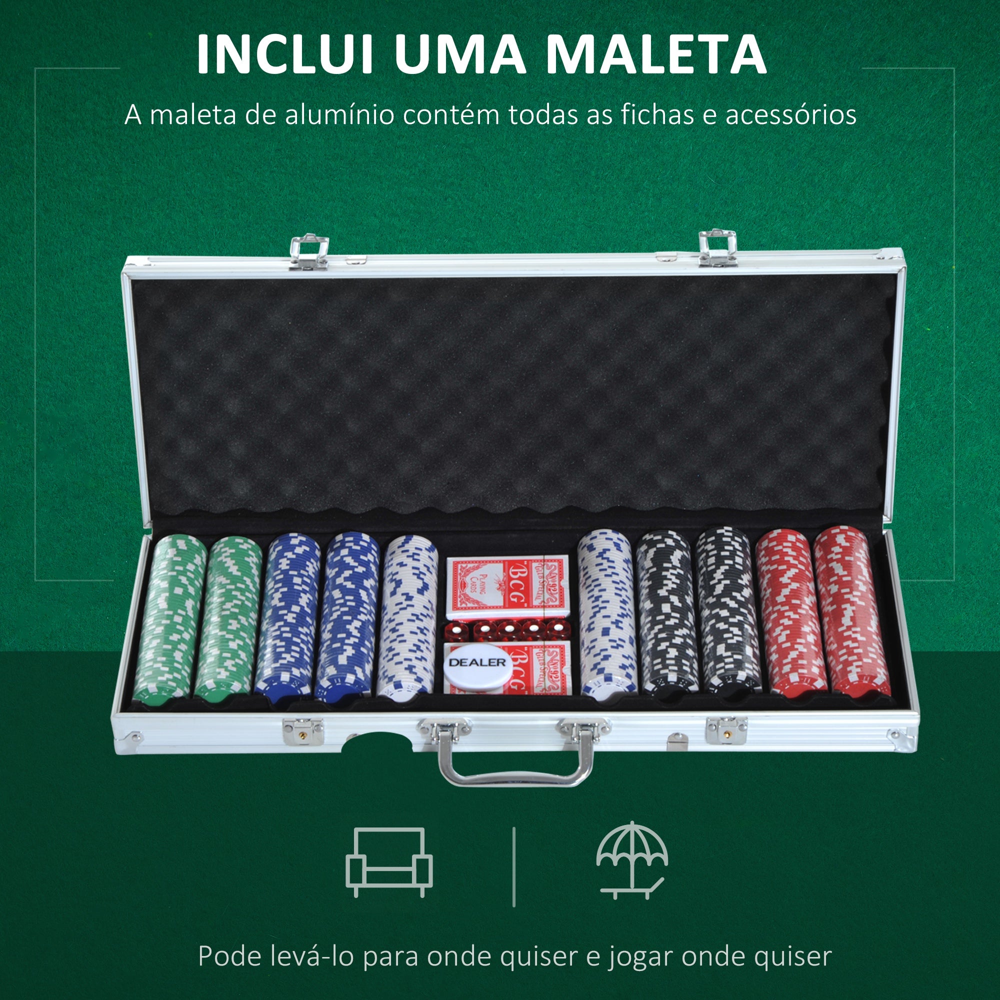 Mala de Poker Profissional Multicor 56x22x7cm